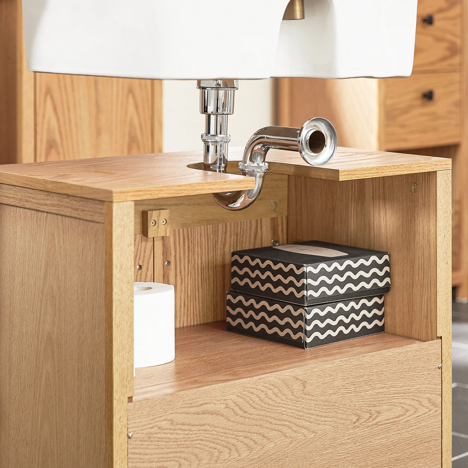 SoBuy BZR98-N Wastafel Onderkast - Wastafelmeubel - Wastafelkast - Badkamerkast met 2 Planken en 2 Deuren - Image 4