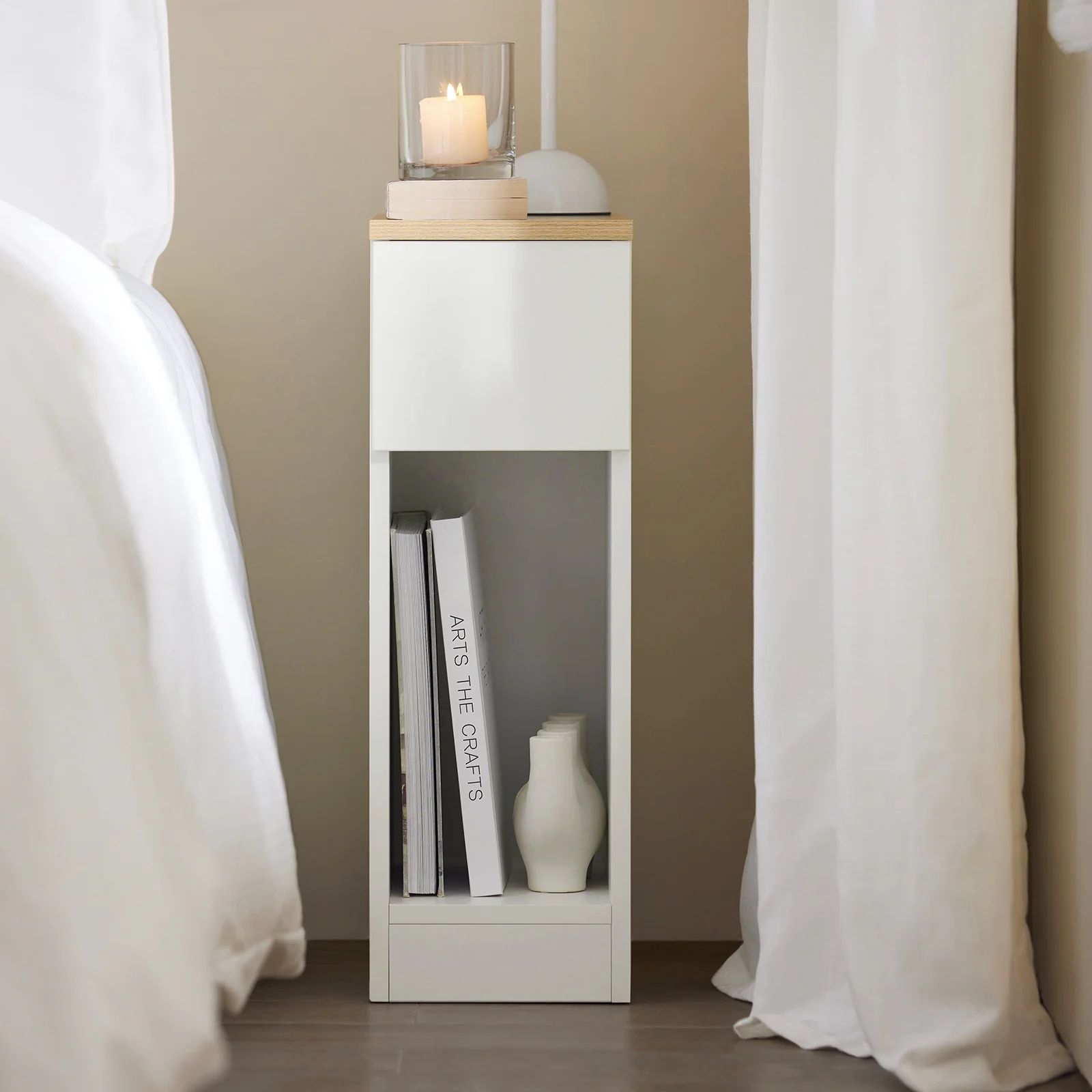 SoBuy FBT111-WNx2 Smal Nachtkastje Set van 2 met Lade en Plank, Moderne Bijzettafel voor Woonkamer of Slaapkamer, Witte Kleur, L 20 x B 35 x H 60 cm - Image 3