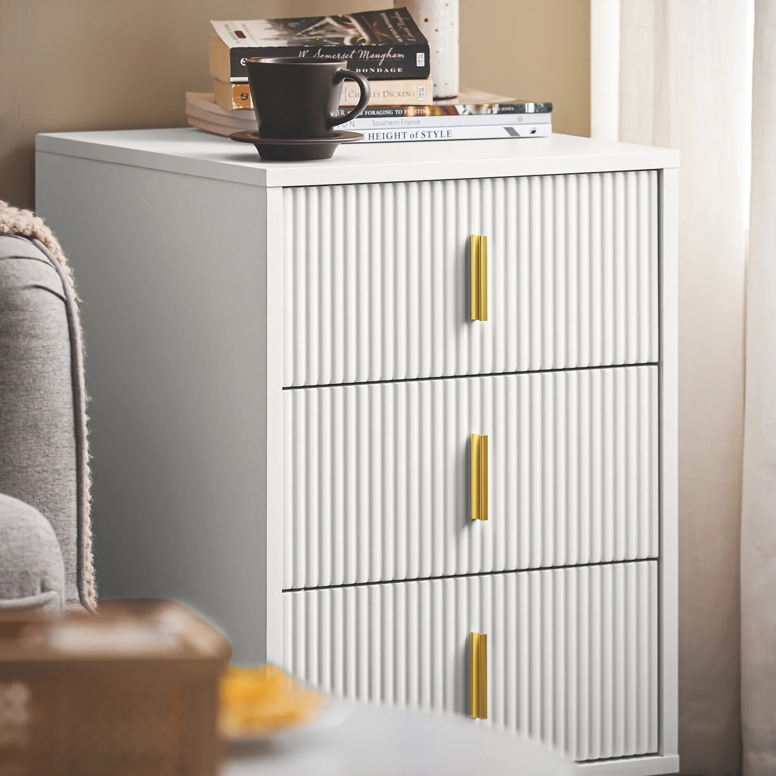 SoBuy FBT115-L-W Nachtkastje met 3 Schuifladen - Bijzettafel - Sofa Bijzettafel - Salontafel - Slaapkamertafel - Bedtafel - Image 11