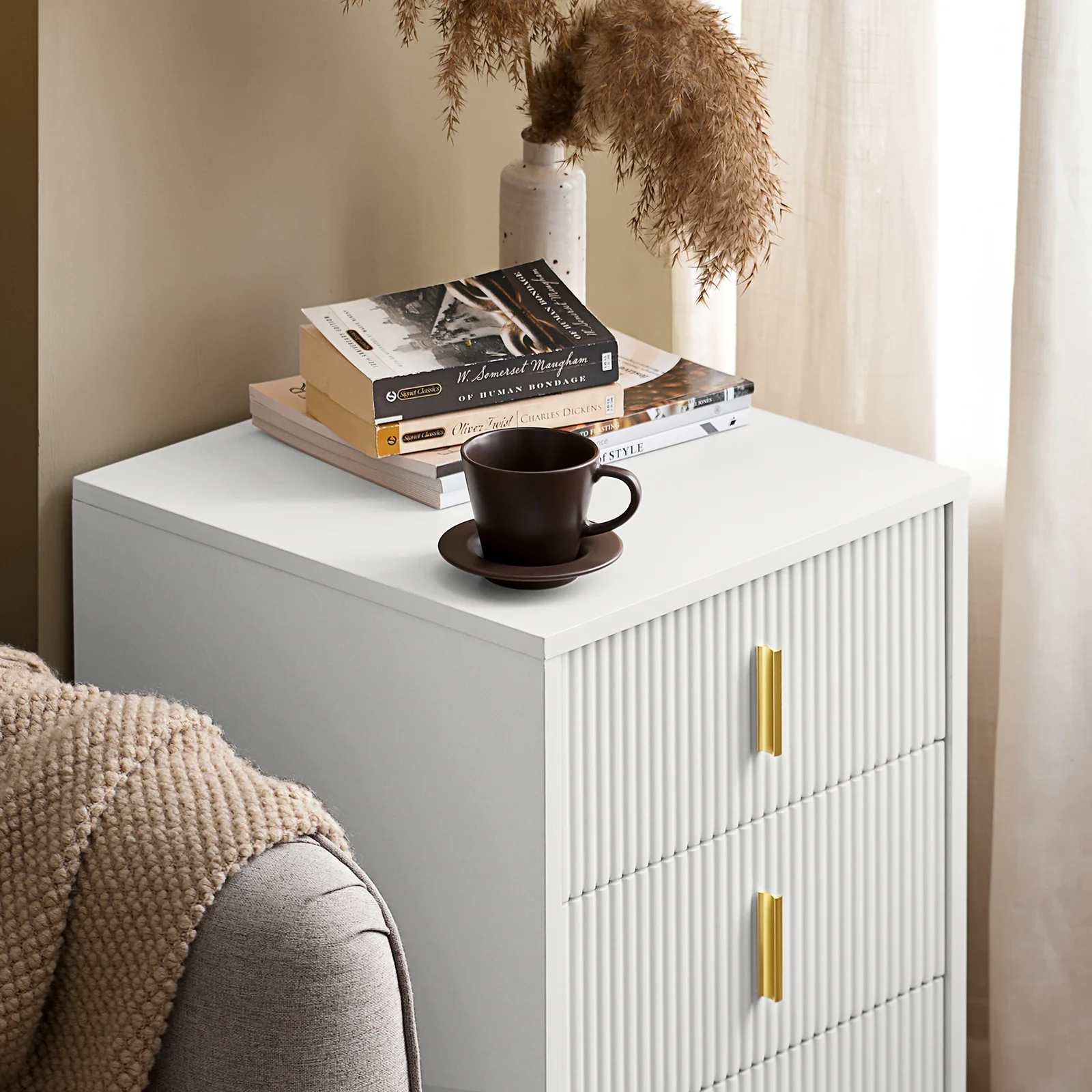 SoBuy FBT115-L-W Nachtkastje met 3 Schuifladen - Bijzettafel - Sofa Bijzettafel - Salontafel - Slaapkamertafel - Bedtafel - Image 13