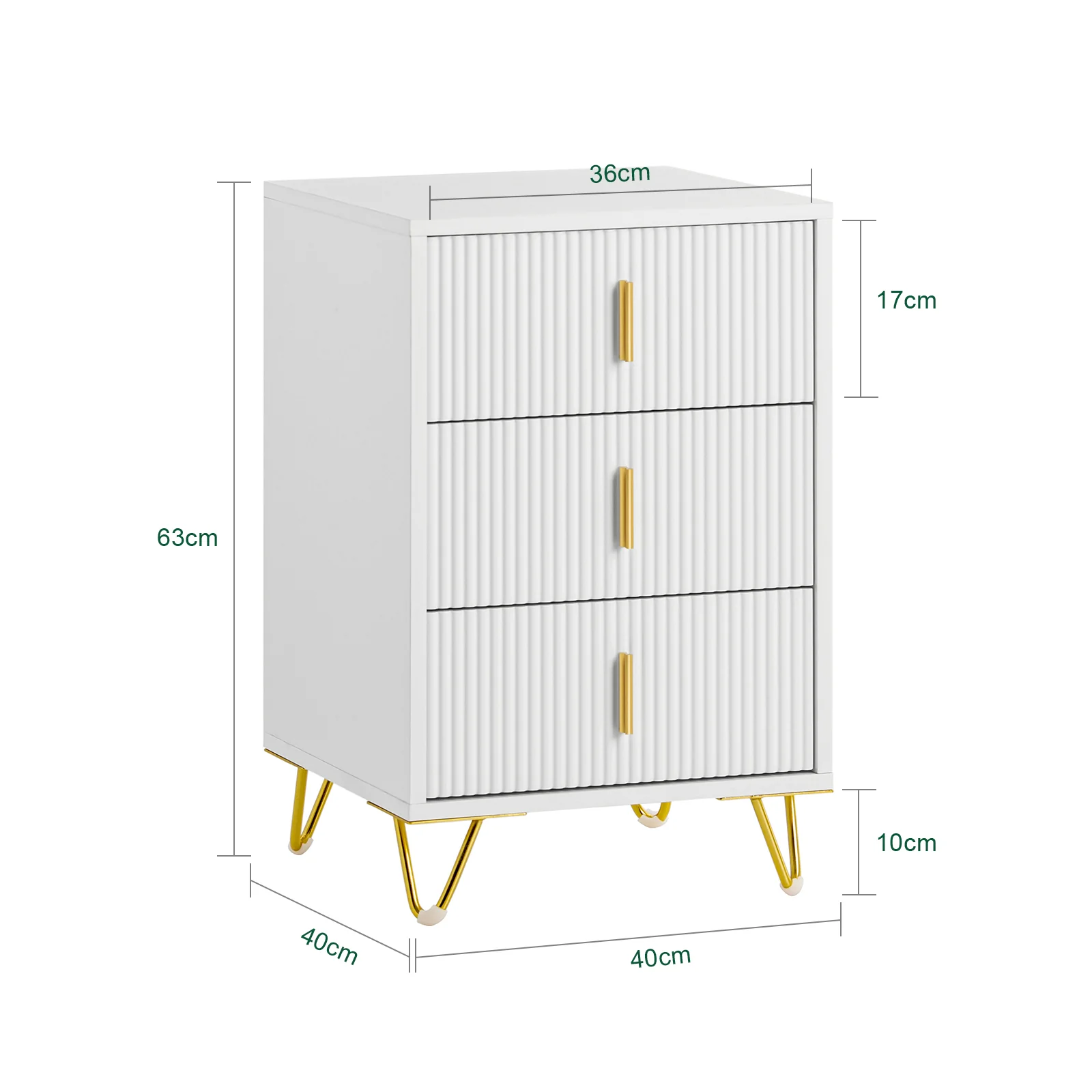 SoBuy FBT115-L-W Nachtkastje met 3 Schuifladen - Bijzettafel - Sofa Bijzettafel - Salontafel - Slaapkamertafel - Bedtafel - Image 5