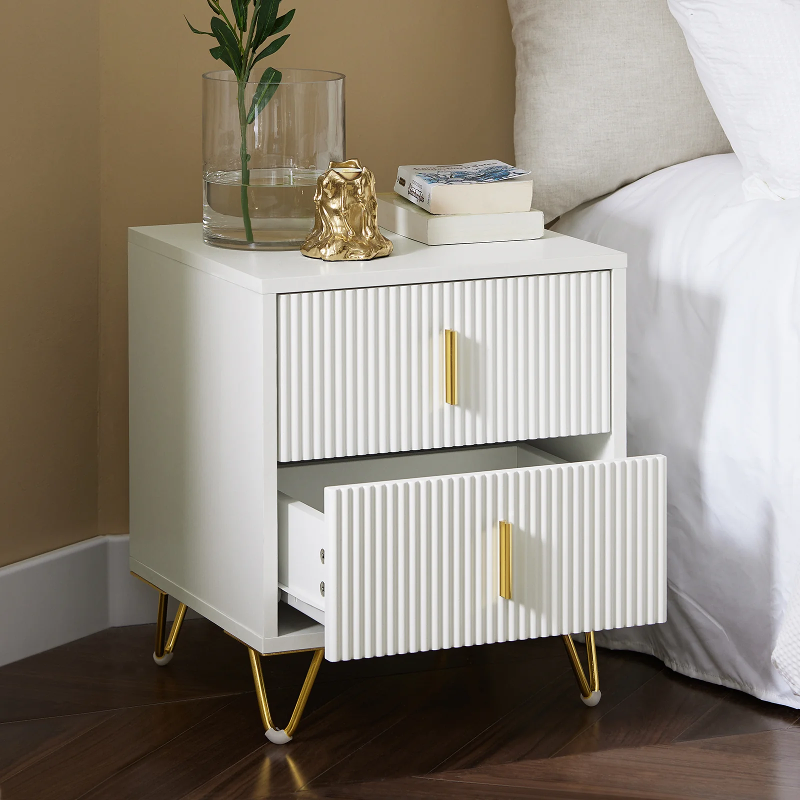 SoBuy FBT115-W Nachtkastje met 2 Schuifladen - Bijzettafel - Sofa Bijzettafel - Salontafel - Slaapkamertafel - Bedtafel met 2 Lade voor Woonkamer, Slaapkamer, Kantoor, Wit, 40x40x47cm - Image 9