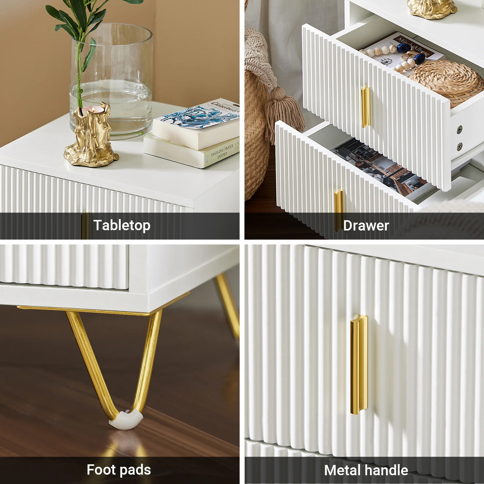 SoBuy FBT115-W Nachtkastje met 2 Schuifladen - Bijzettafel - Sofa Bijzettafel - Salontafel - Slaapkamertafel - Bedtafel met 2 Lade voor Woonkamer, Slaapkamer, Kantoor, Wit, 40x40x47cm - Image 6