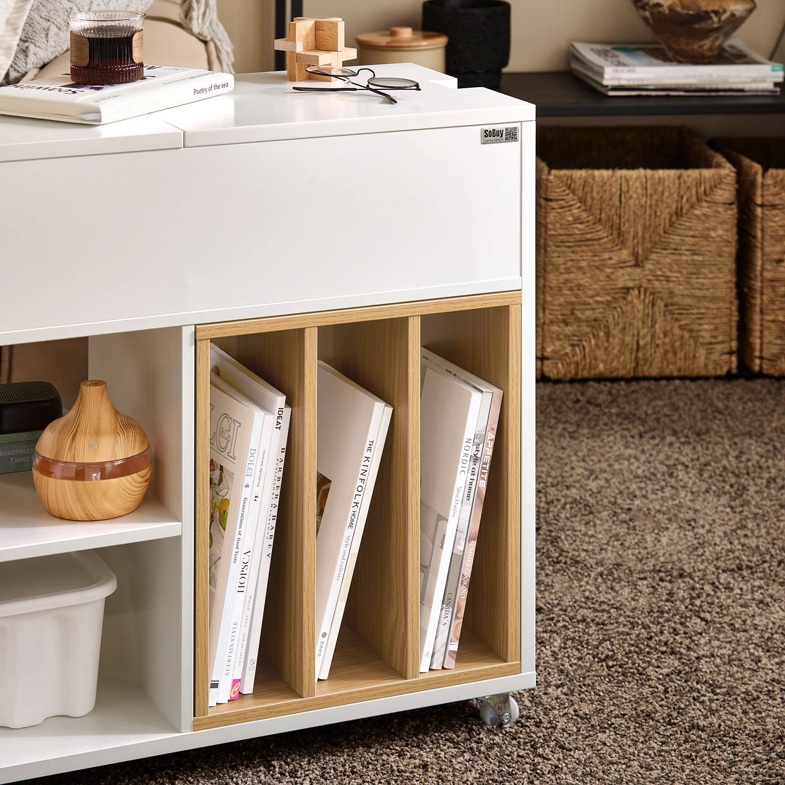 SoBuy FBT134-W Dossierkast archiefwagen printtafel printerstandaard rolcontainer met 4 wielen opbergkast kast voor kantoor wit - Image 14