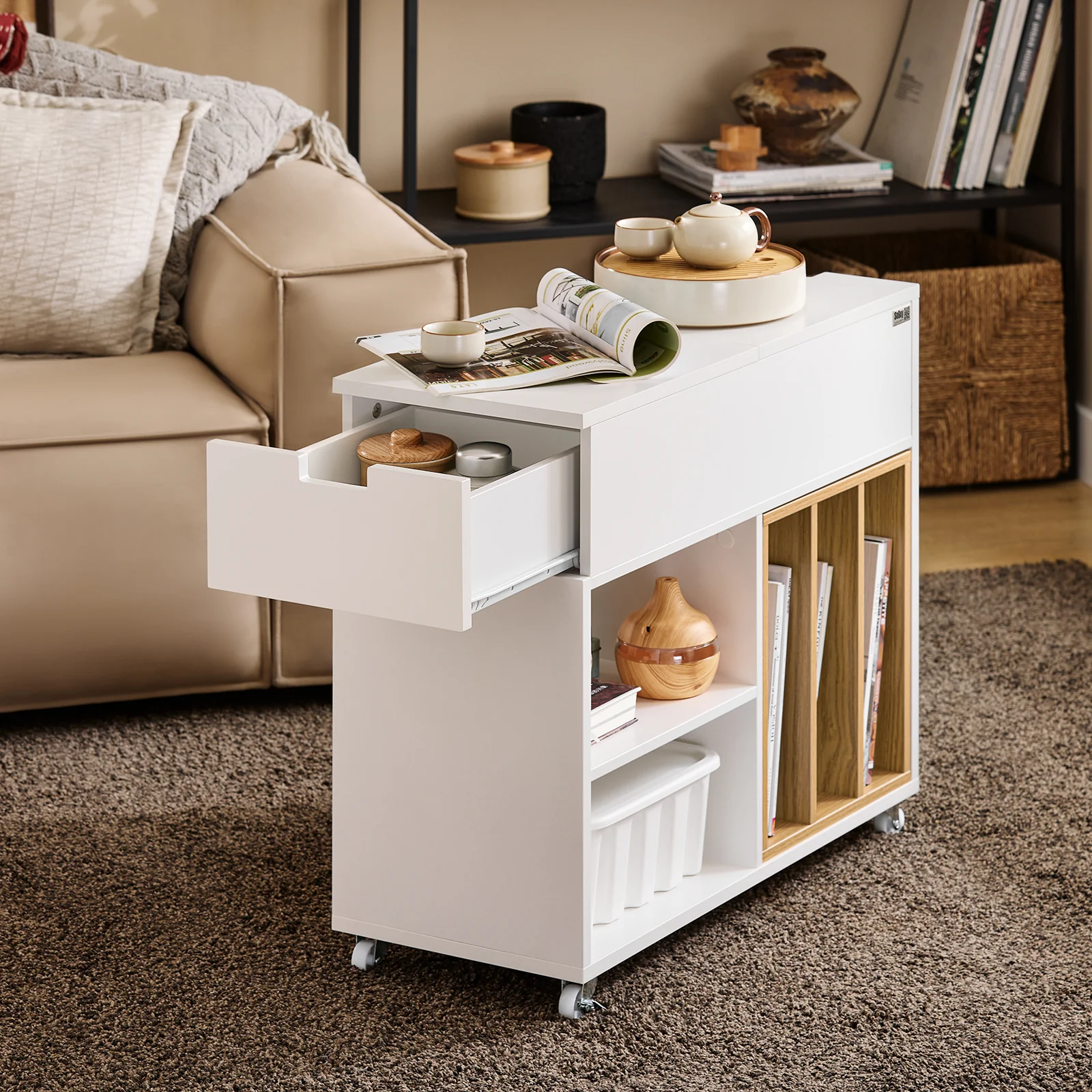 SoBuy FBT134-W Dossierkast archiefwagen printtafel printerstandaard rolcontainer met 4 wielen opbergkast kast voor kantoor wit - Image 3