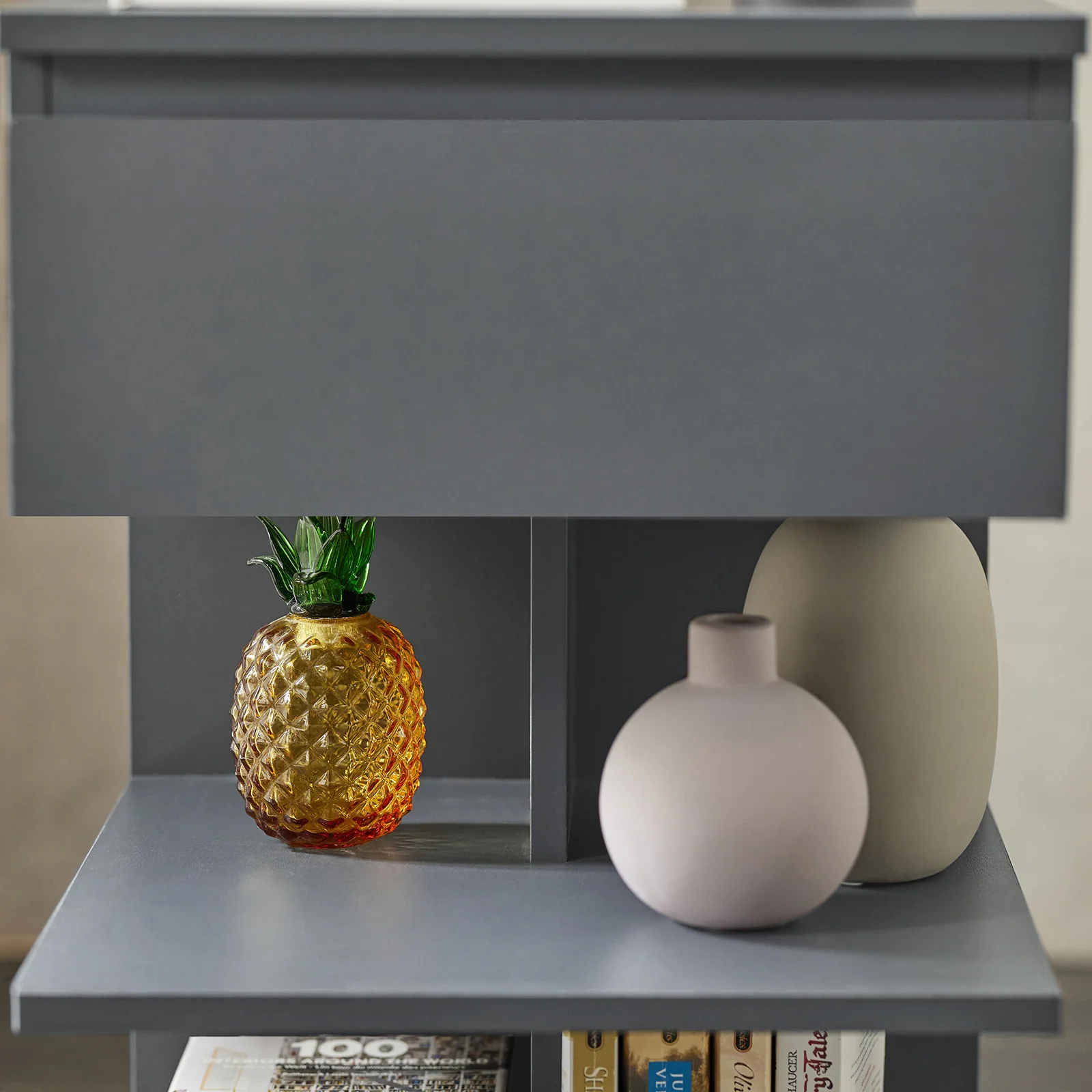 SoBuy FBT49-HG Nachtkastje met Lade en 2 Open Vakken – Moderne Bijzettafel voor Slaapkamer of Woonkamer, 39x39x65 cm, Grijs - Image 8