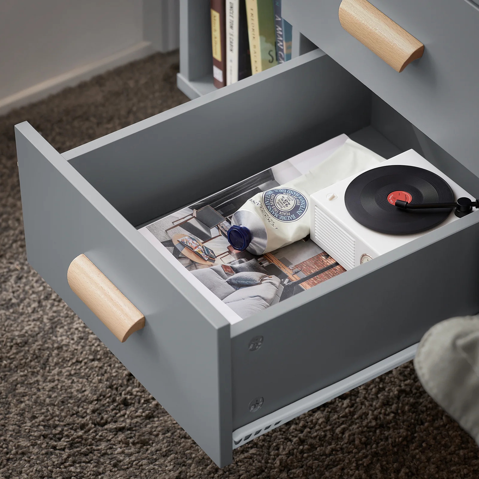 SoBuy FBT95-HG Side Table End of Sofa Nachtkastje Nachtkastje met 3 lades en 2 opbergplanken - Image 12