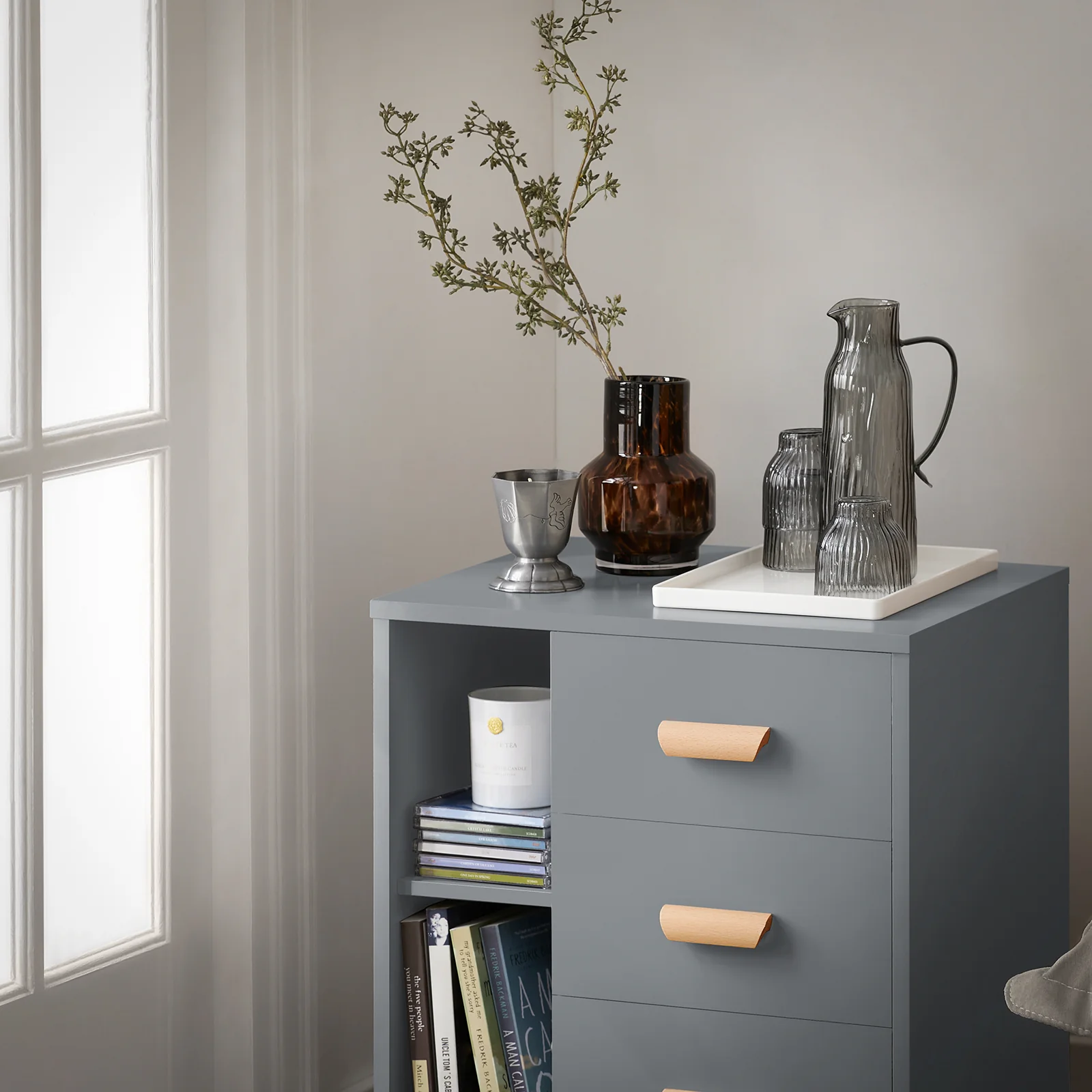 SoBuy FBT95-HG Side Table End of Sofa Nachtkastje Nachtkastje met 3 lades en 2 opbergplanken - Image 6