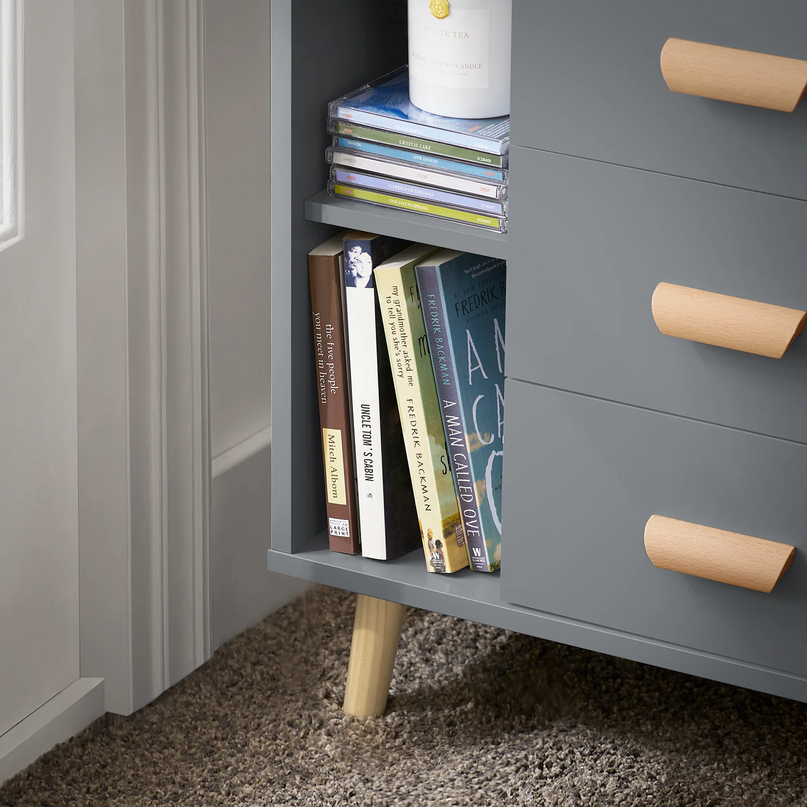 SoBuy FBT95-HG Side Table End of Sofa Nachtkastje Nachtkastje met 3 lades en 2 opbergplanken - Image 8