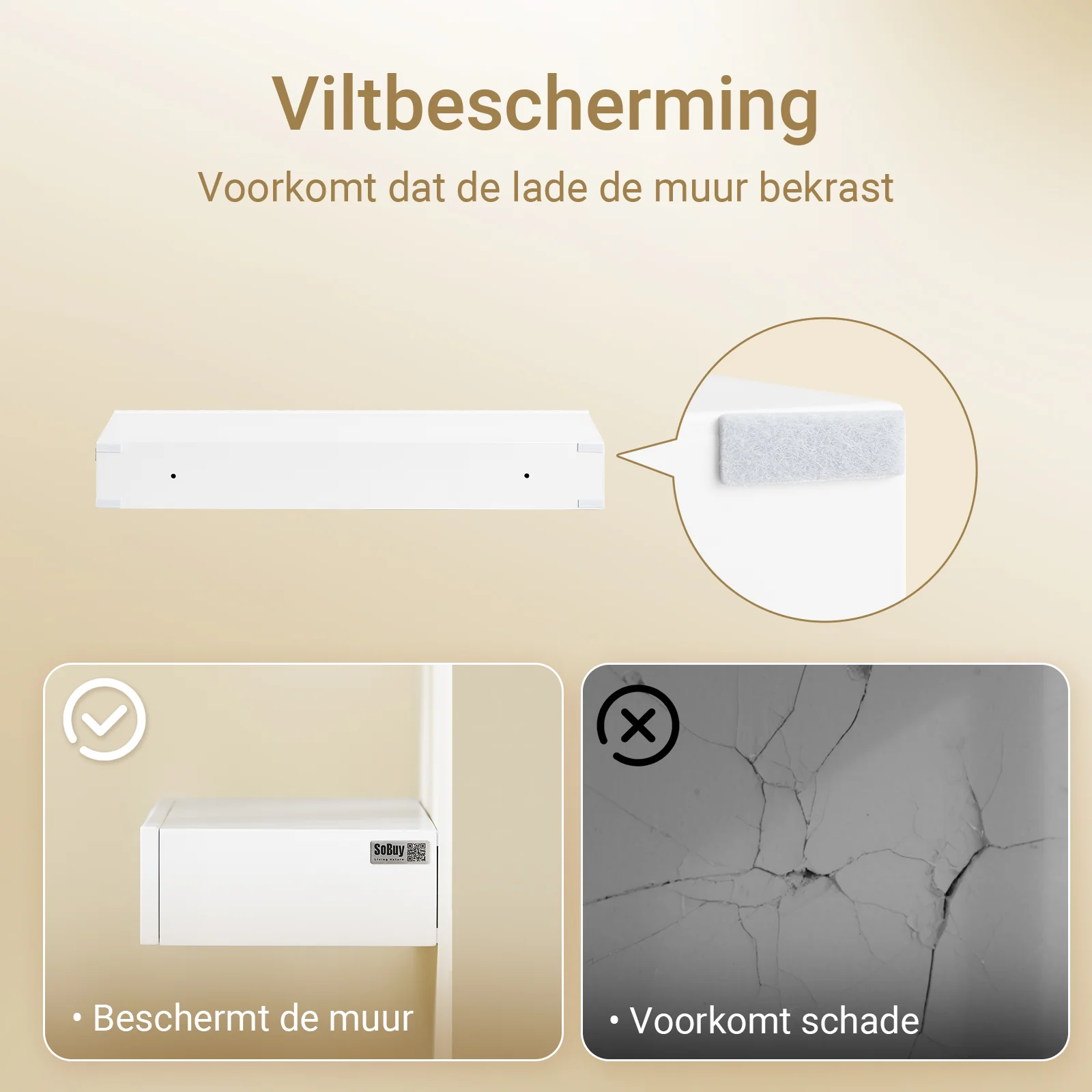 Pre-order SoBuy FHK38-W zwevende wandplank met lade & LED-bewegingssensor, wandplank voor slaapkamer, hal & woonkamer, batterijgevoed, B60 × D20 × H8 cm, wit - Image 6