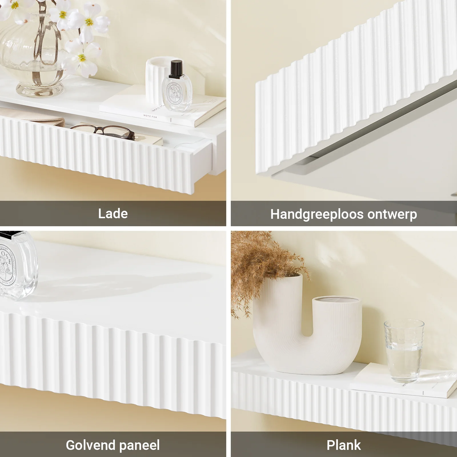 Pre-order SoBuy FHK38-W zwevende wandplank met lade & LED-bewegingssensor, wandplank voor slaapkamer, hal & woonkamer, batterijgevoed, B60 × D20 × H8 cm, wit - Image 7