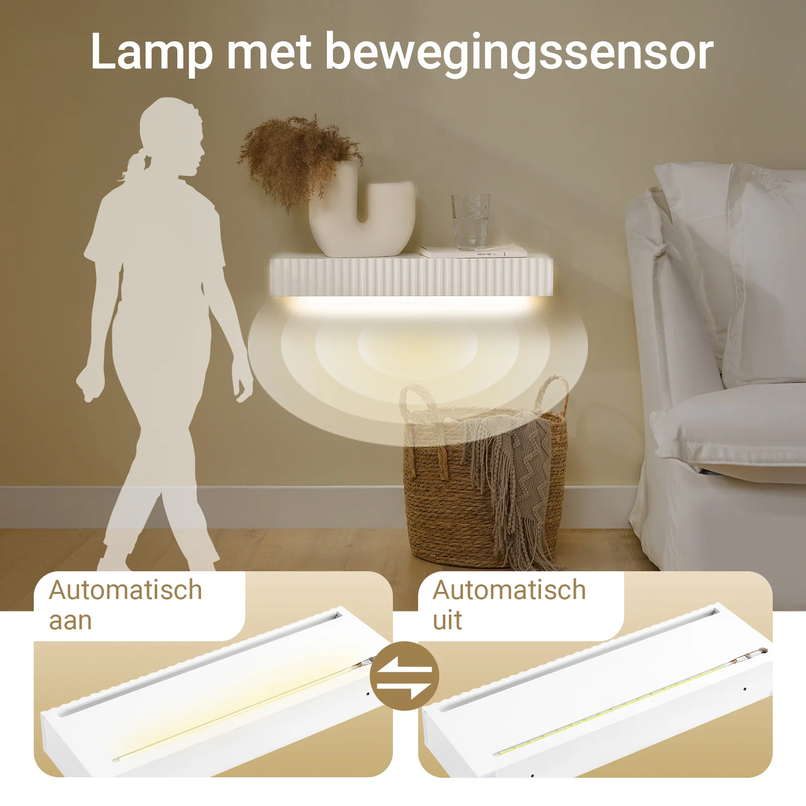 Pre-order SoBuy FHK38-W zwevende wandplank met lade & LED-bewegingssensor, wandplank voor slaapkamer, hal & woonkamer, batterijgevoed, B60 × D20 × H8 cm, wit - Image 9