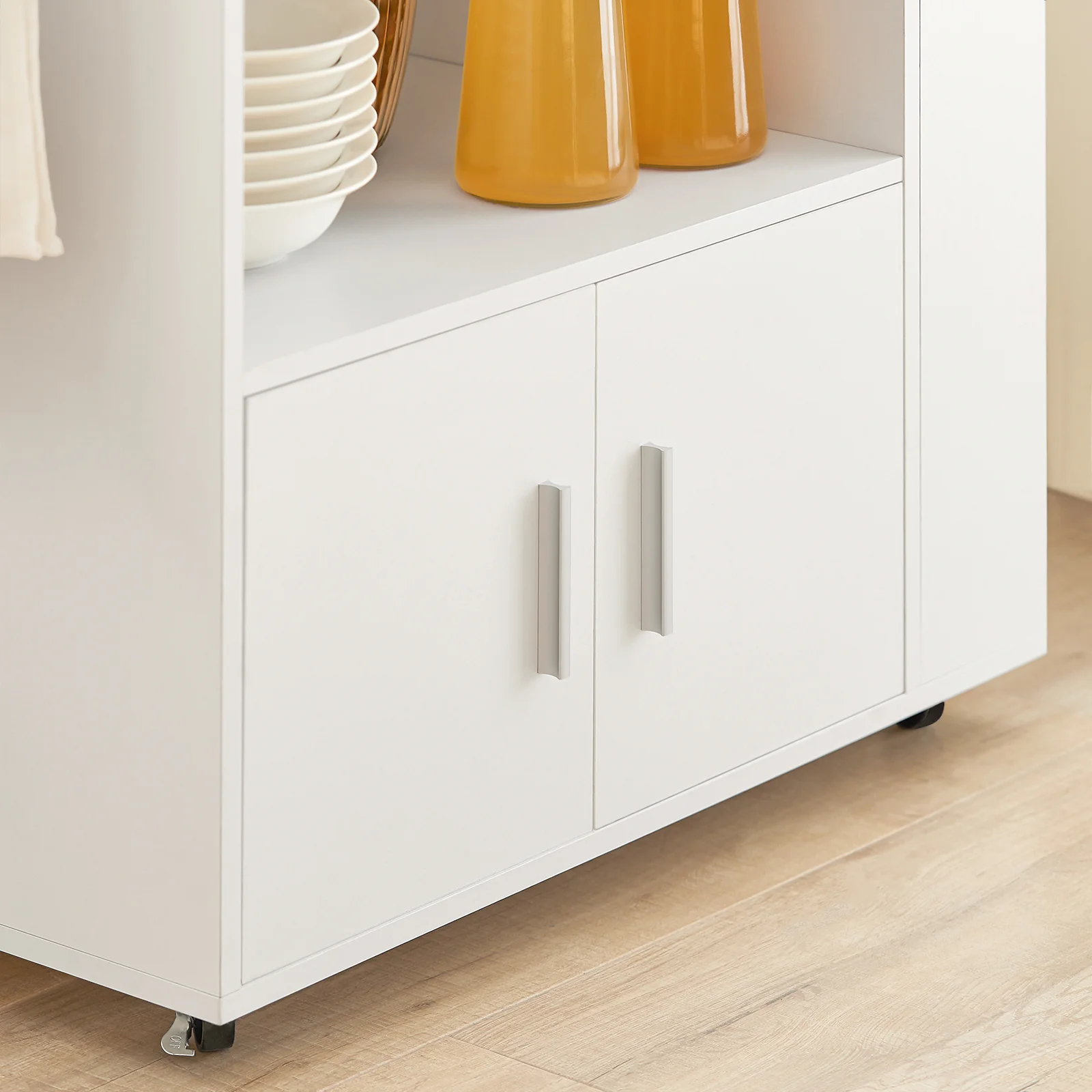 SoBuy FKW113-WN Keukentrolley op Wieltjes – Keukenopbergmeubel met Lade en Deurtjes – Wit, 75x46x83 cm - Image 10
