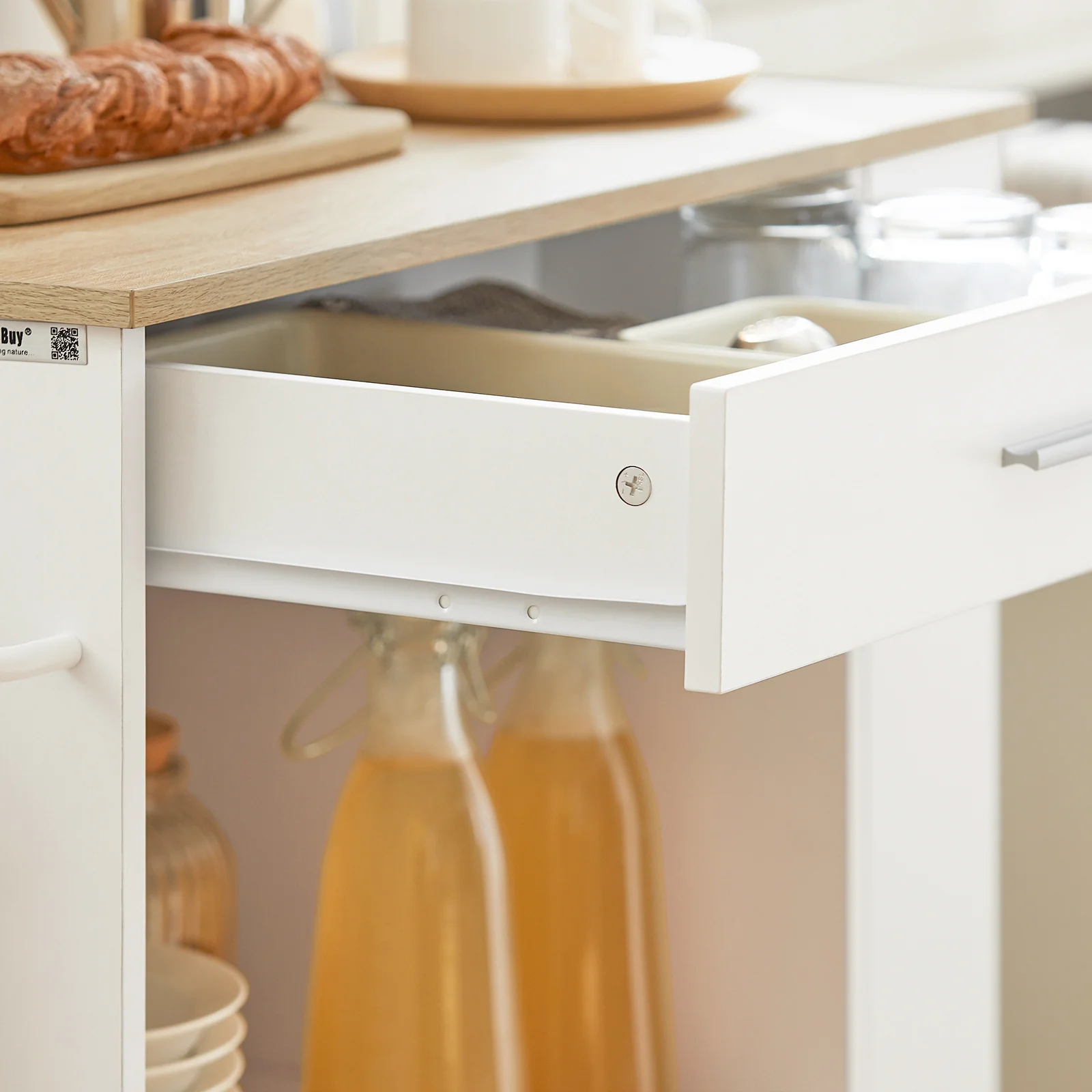 SoBuy FKW113-WN Keukentrolley op Wieltjes – Keukenopbergmeubel met Lade en Deurtjes – Wit, 75x46x83 cm - Image 12