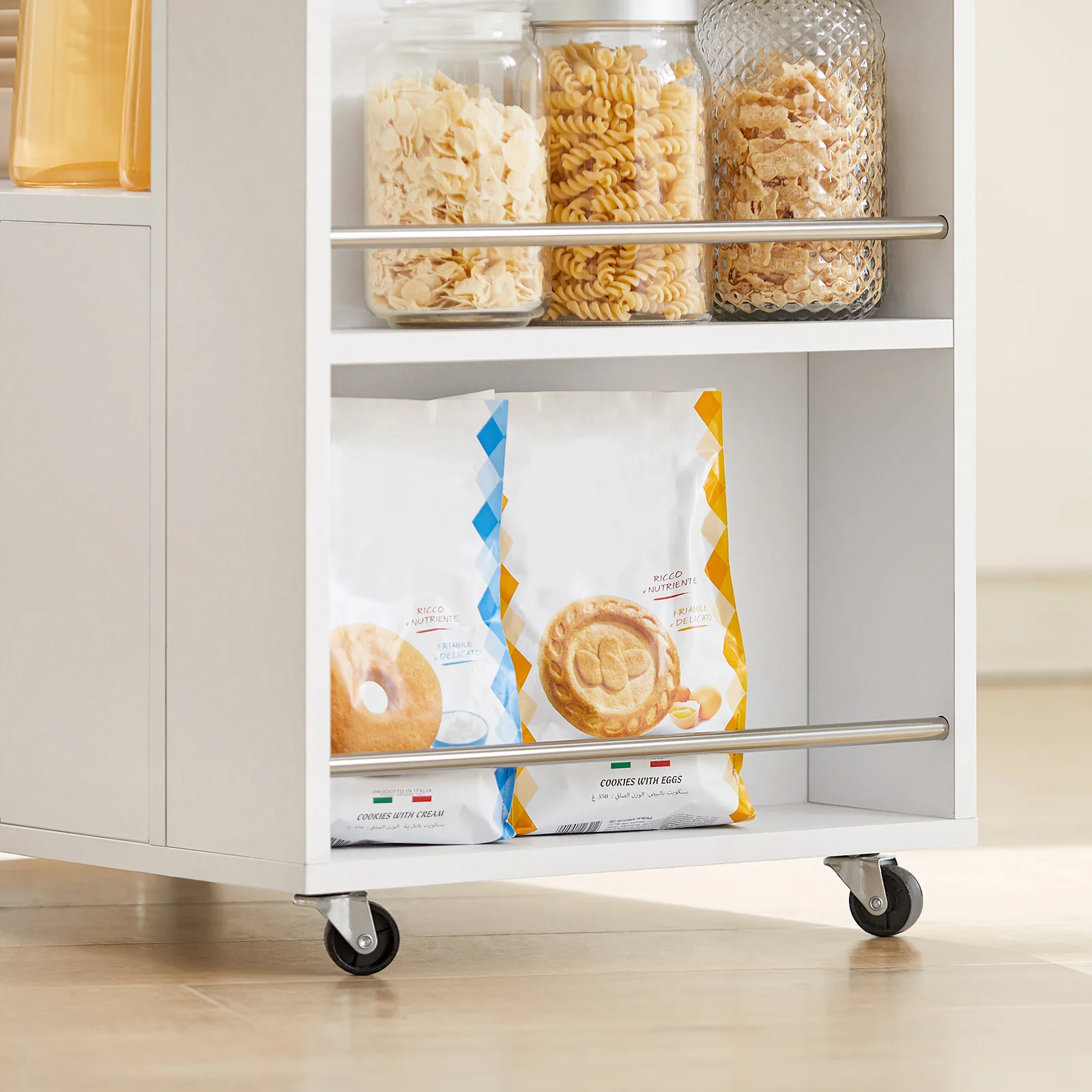 SoBuy FKW113-WN Keukentrolley op Wieltjes – Keukenopbergmeubel met Lade en Deurtjes – Wit, 75x46x83 cm - Image 16