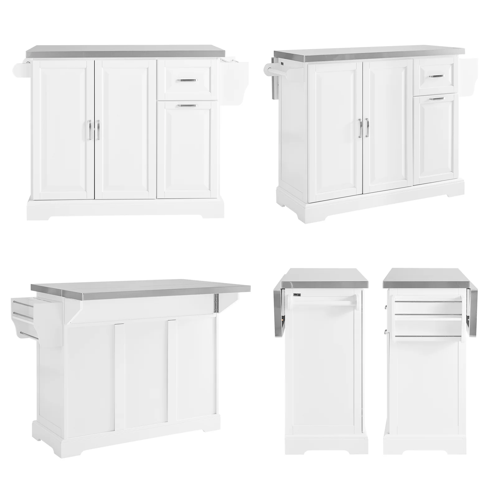 SoBuy FKW128-ST Keukentrolley op Wielen, Keukeneiland met Uitschuifbaar Werkblad, Mobiele Keukentrolley voor Keuken of Eetkamer, Keukenmeubel met Opbergruimte, Wit, 130 x 46/71 x 91 cm - Image 15