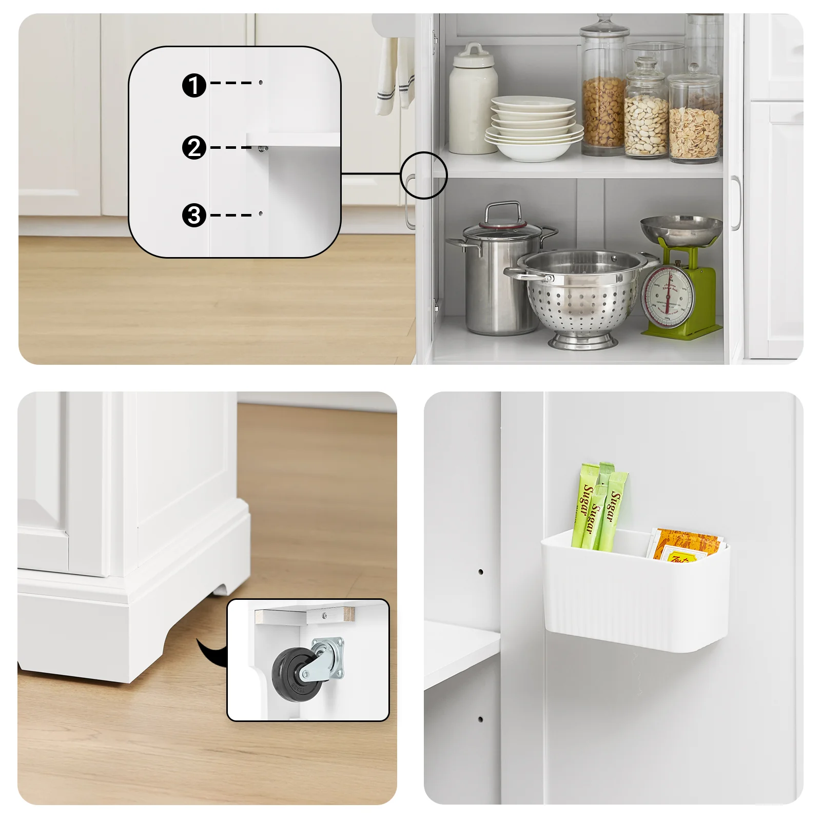 SoBuy FKW128-ST Keukentrolley op Wielen, Keukeneiland met Uitschuifbaar Werkblad, Mobiele Keukentrolley voor Keuken of Eetkamer, Keukenmeubel met Opbergruimte, Wit, 130 x 46/71 x 91 cm - Image 6