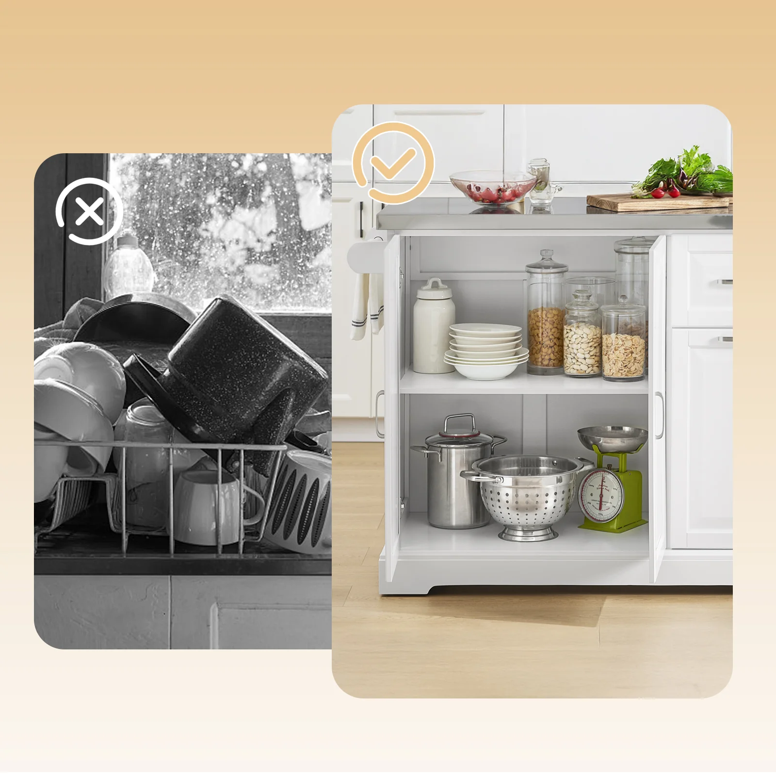 SoBuy FKW128-ST Keukentrolley op Wielen, Keukeneiland met Uitschuifbaar Werkblad, Mobiele Keukentrolley voor Keuken of Eetkamer, Keukenmeubel met Opbergruimte, Wit, 130 x 46/71 x 91 cm - Image 8