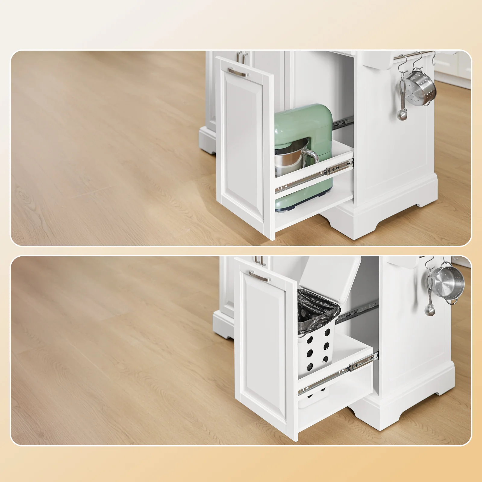 SoBuy FKW128-ST Keukentrolley op Wielen, Keukeneiland met Uitschuifbaar Werkblad, Mobiele Keukentrolley voor Keuken of Eetkamer, Keukenmeubel met Opbergruimte, Wit, 130 x 46/71 x 91 cm - Image 9