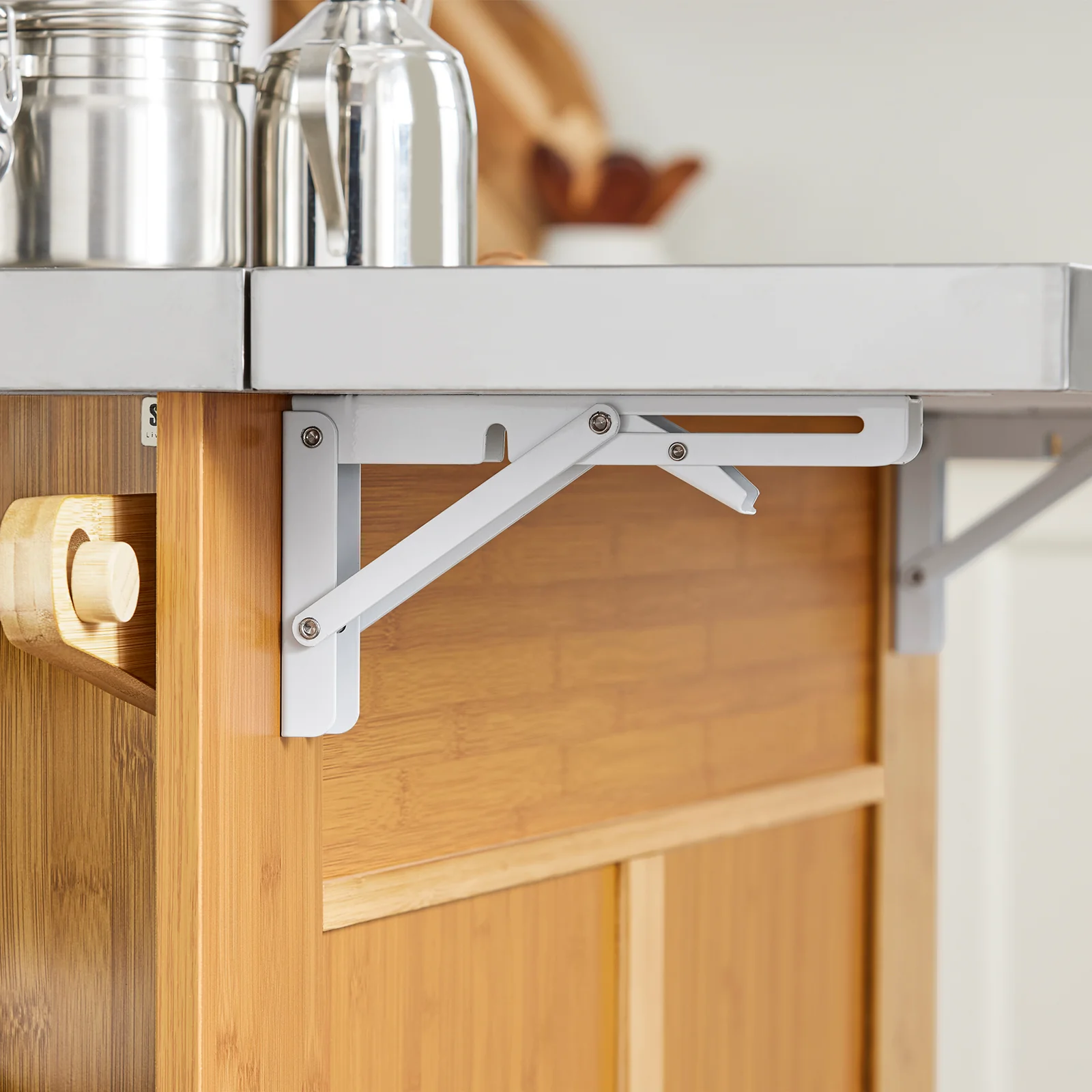 SoBuy FKW130-N Keukenkast op Wielen, Centrale Eiland met Uittrekbaar Werkblad, Mobiele Keukenwagen voor Keuken of Eetkamer, Keukenkast met Opbergruimte Natuur 107x(46–71) x92,5 cm - Image 12