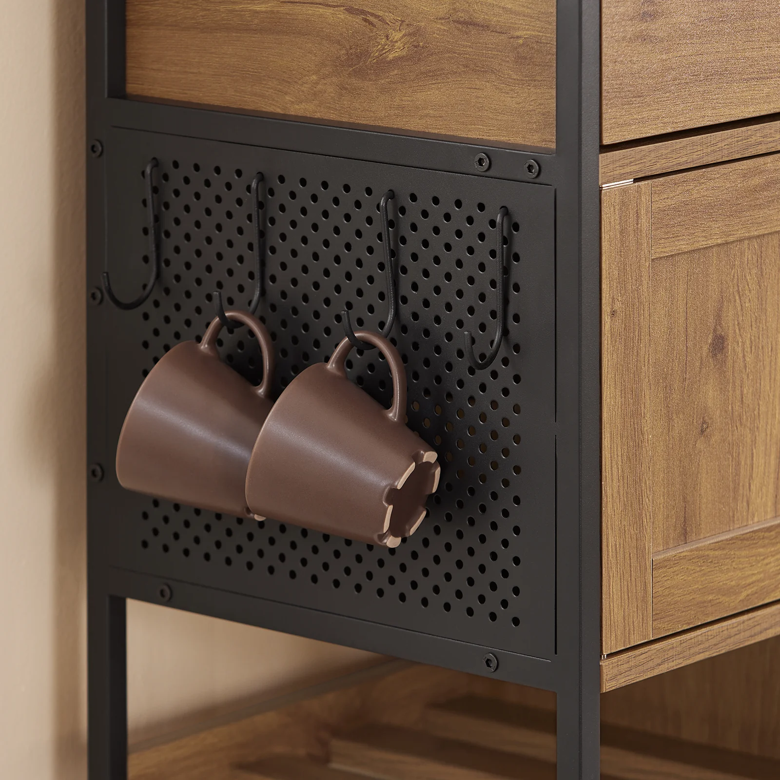 Pre-order SoBuy FKW134-N Keukenkast op Wielen met Werkblad, Keukenwagen met Lade, Wijnrek Compacte Eiland voor Keuken, Eetkamer en Buiten, Vintage Bruin 67x37x88 cm - Image 11