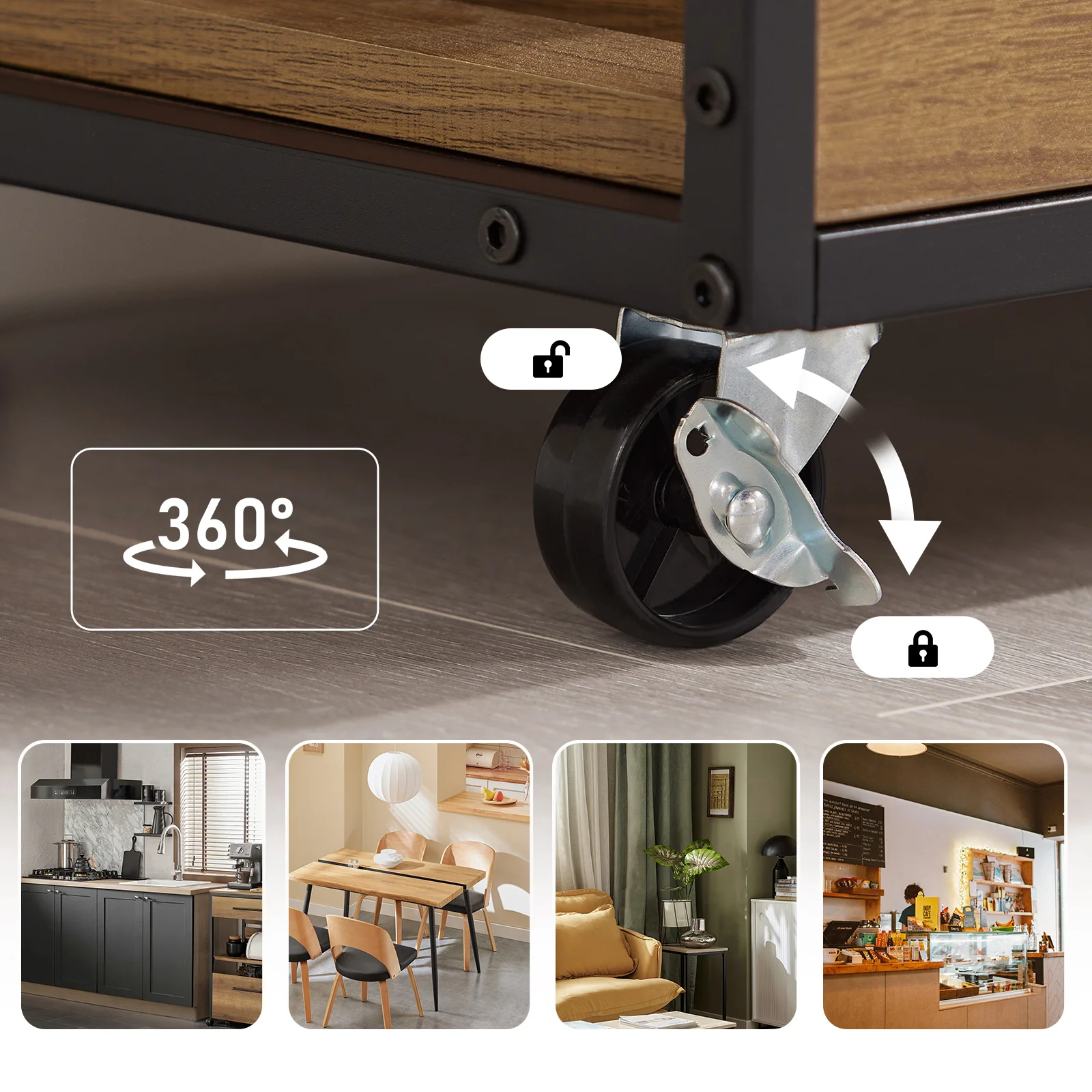 Pre-order SoBuy FKW134-N Keukenkast op Wielen met Werkblad, Keukenwagen met Lade, Wijnrek Compacte Eiland voor Keuken, Eetkamer en Buiten, Vintage Bruin 67x37x88 cm - Image 7