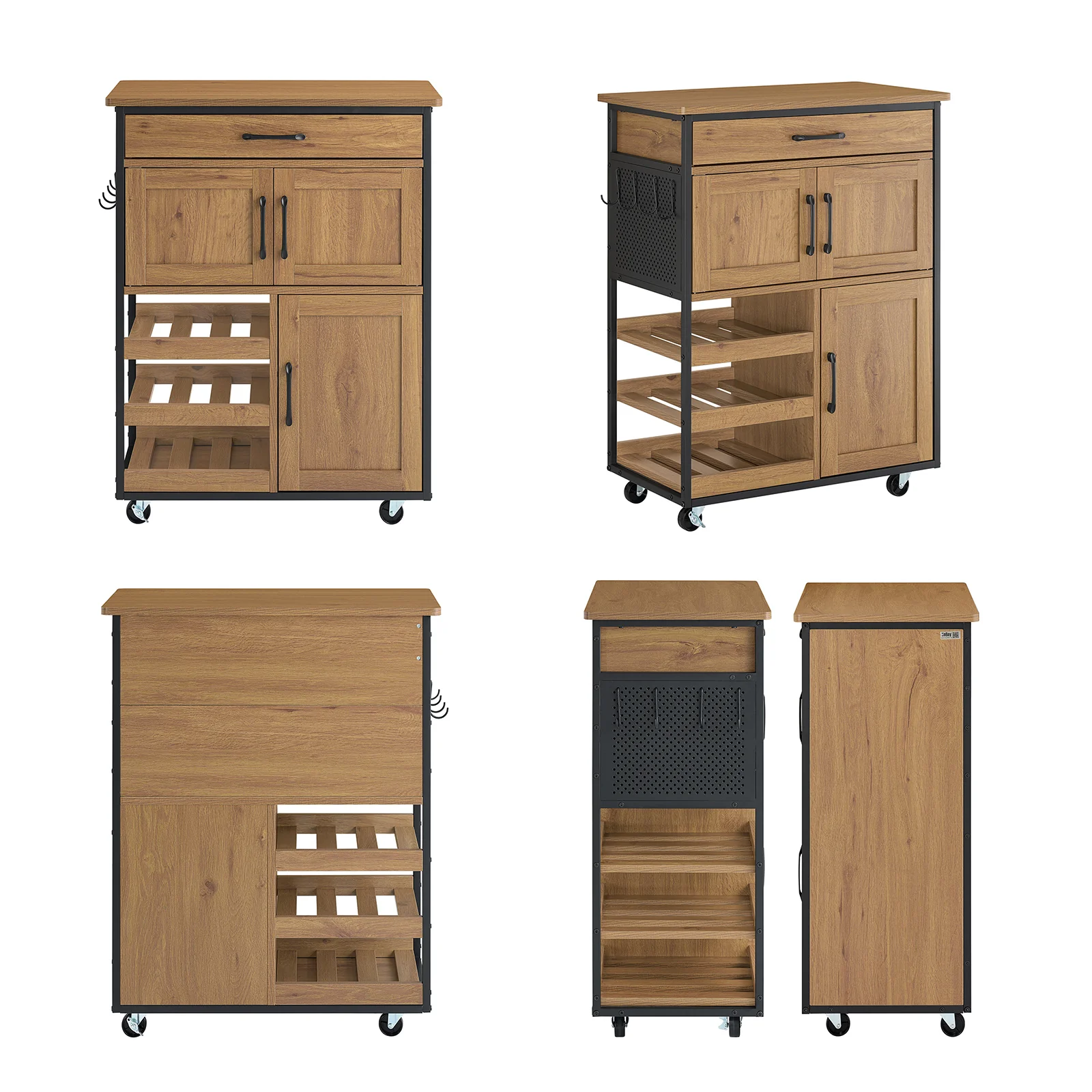 Pre-order SoBuy FKW134-N Keukenkast op Wielen met Werkblad, Keukenwagen met Lade, Wijnrek Compacte Eiland voor Keuken, Eetkamer en Buiten, Vintage Bruin 67x37x88 cm - Image 9