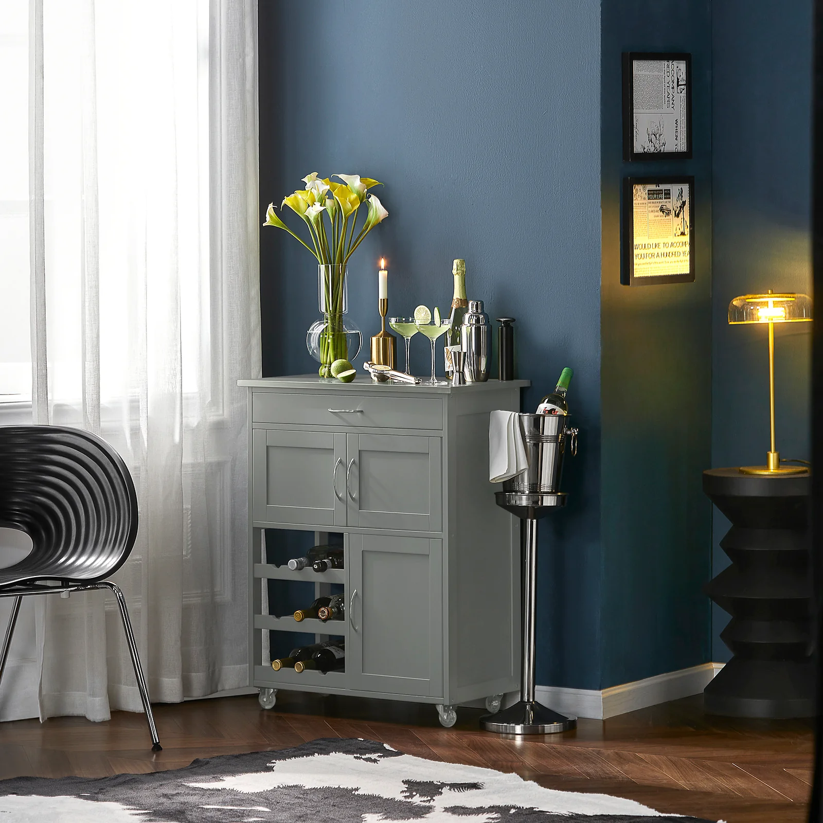 SoBuy FKW45-HG Serveerwagen Rollende Keukenwagen, Keuken Opbergkast op Wielen, Roestvrijstalen Lade, Grijs - Image 3