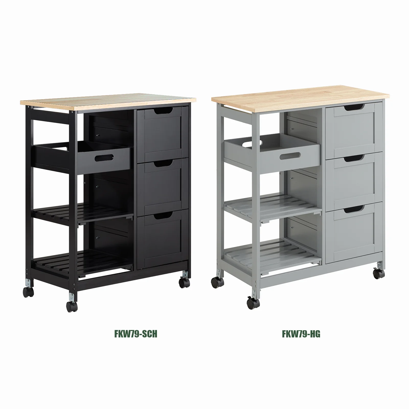 SoBuy FKW79-SCH Keukenkast op Wieltjes, Keuken Desserte met 3 Laden en 1 Verstelbaar Rek, Keukenopbergrek, L68xB38xH85cm, Zwart - Image 12