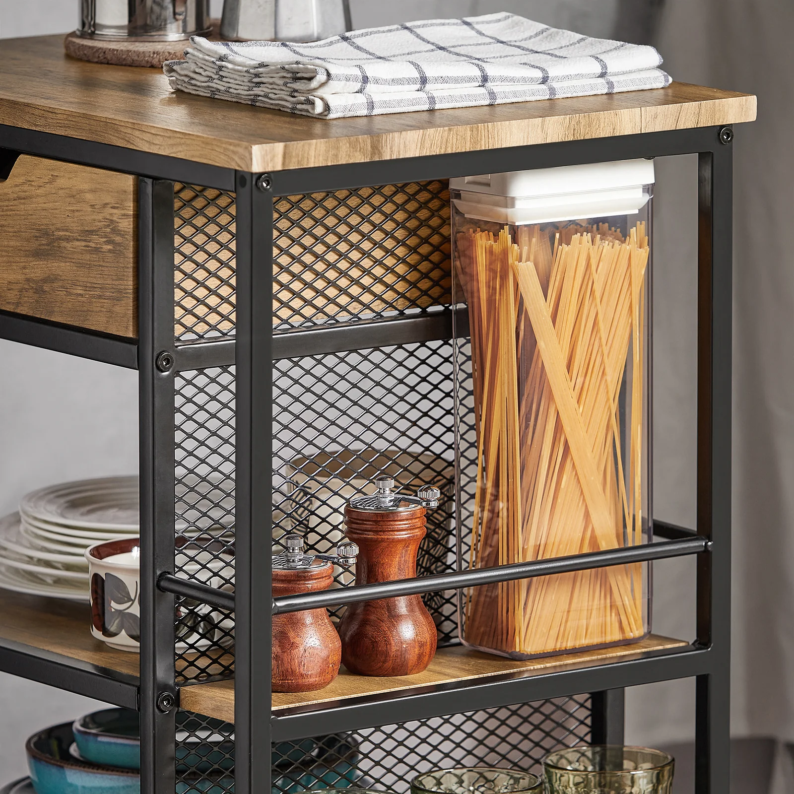 SoBuy FKW99-N serveerwagen met 6 planken en 1 lade bijzetwagen rolwagen theewagen barwagen keukentrolley keukentrolley - Image 6