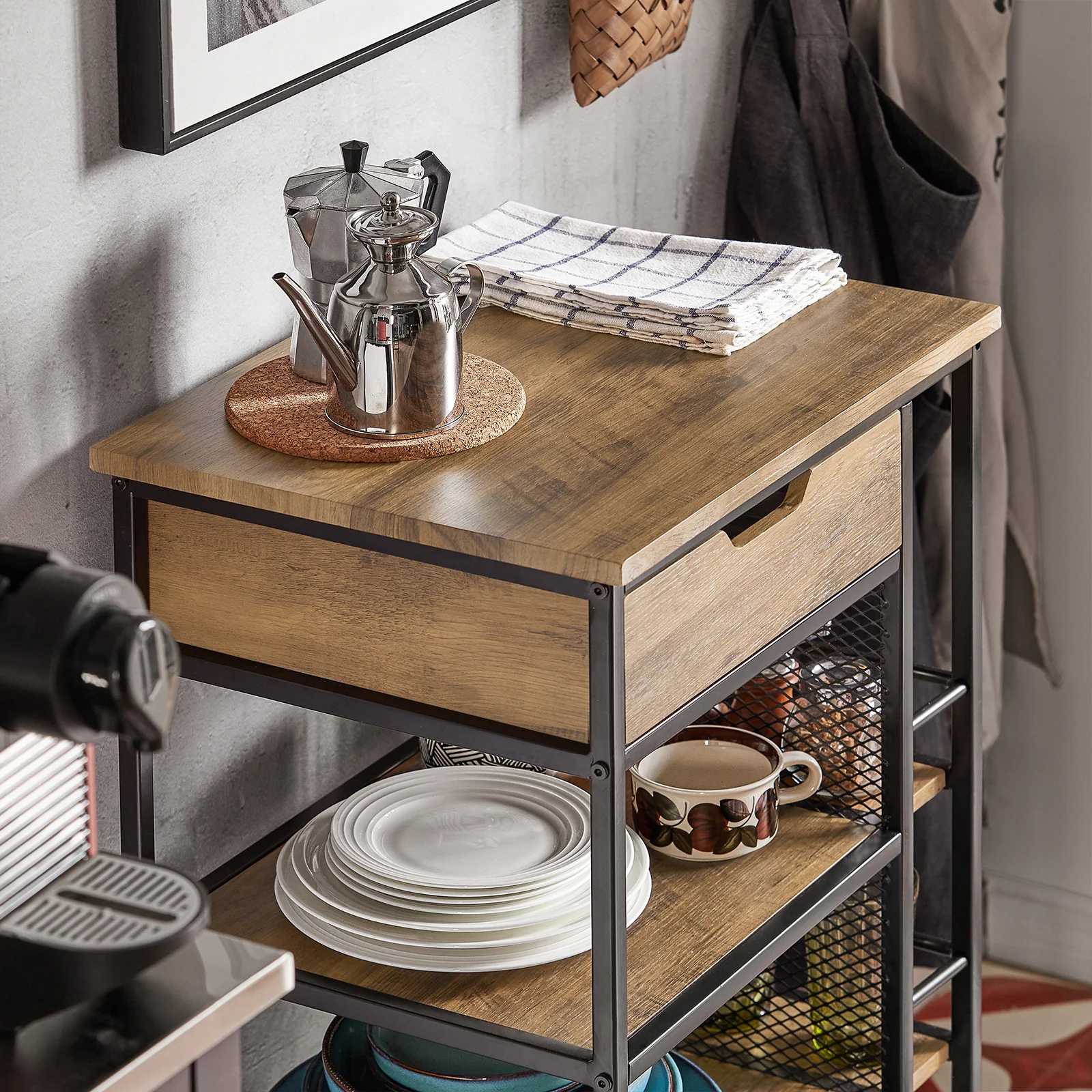 SoBuy FKW99-N serveerwagen met 6 planken en 1 lade bijzetwagen rolwagen theewagen barwagen keukentrolley keukentrolley - Image 8