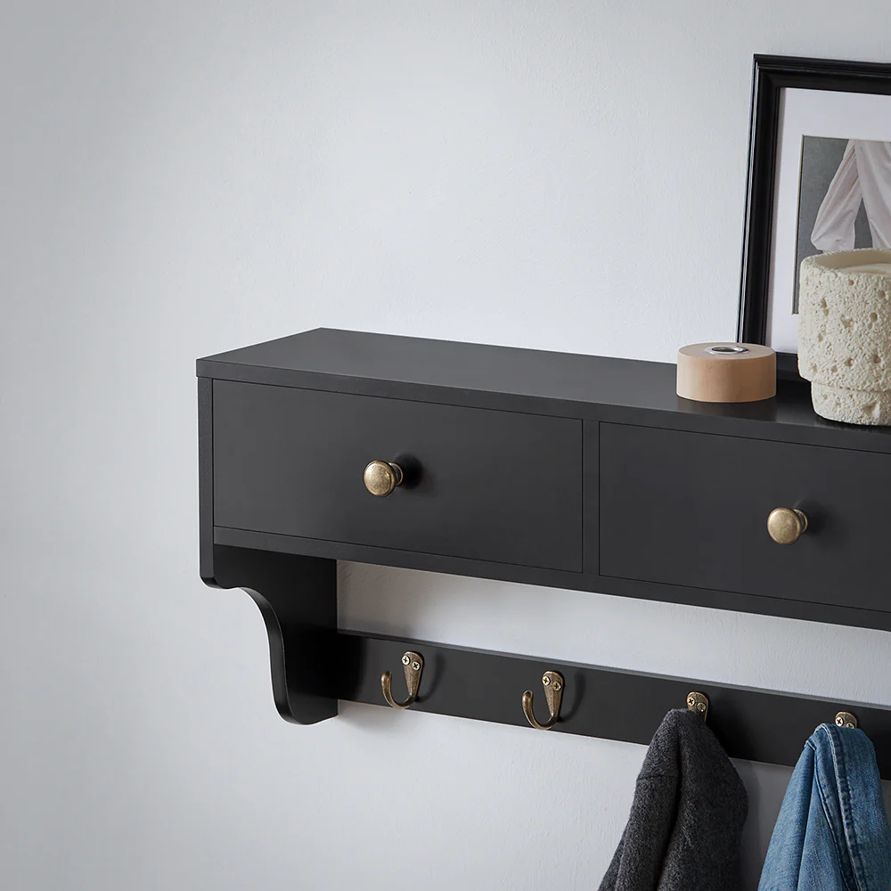 SoBuy FRG178-SCH Wandkast Wandgarderobe Wandgarderobe Wandkast Garderobelijst Hangrek met 2 laden en 5 haken - Image 4