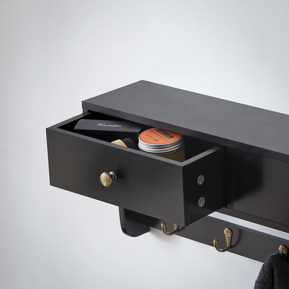 SoBuy FRG178-SCH Wandkast Wandgarderobe Wandgarderobe Wandkast Garderobelijst Hangrek met 2 laden en 5 haken - Image 5