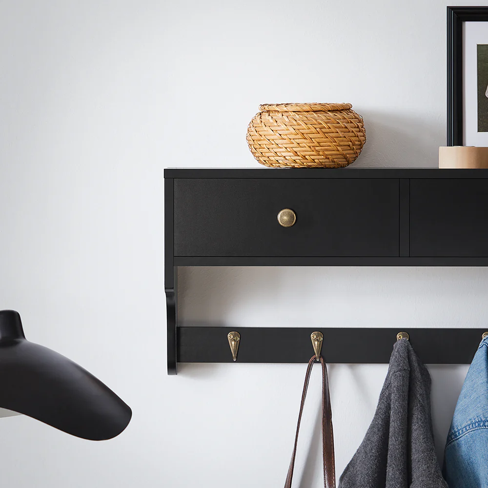 SoBuy FRG178-SCH Wandkast Wandgarderobe Wandgarderobe Wandkast Garderobelijst Hangrek met 2 laden en 5 haken - Image 9