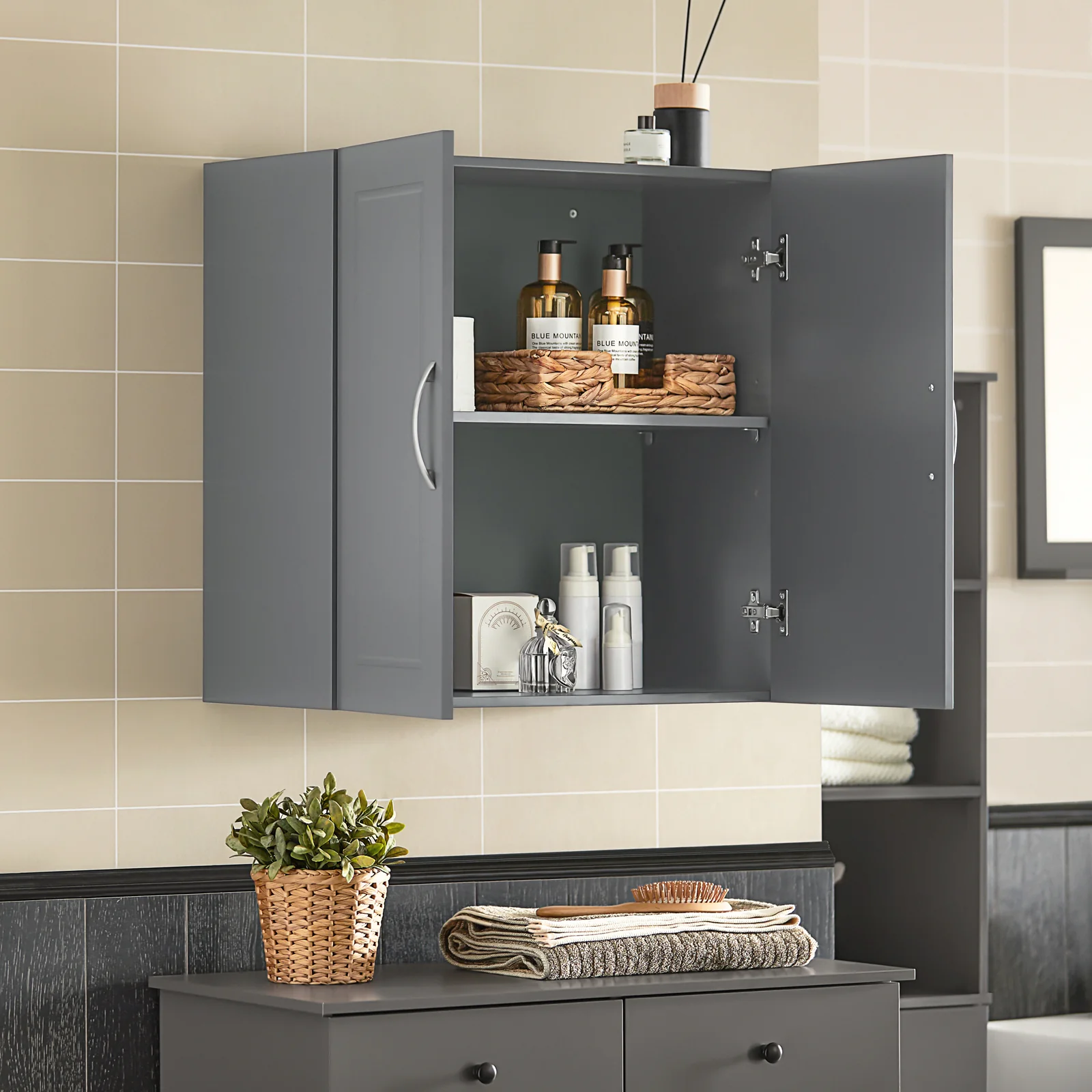SoBuy FRG231-DG Wandkast, hangkast met 2 deuren, hangkast voor badkamer, met verstelbare plank, - Image 4