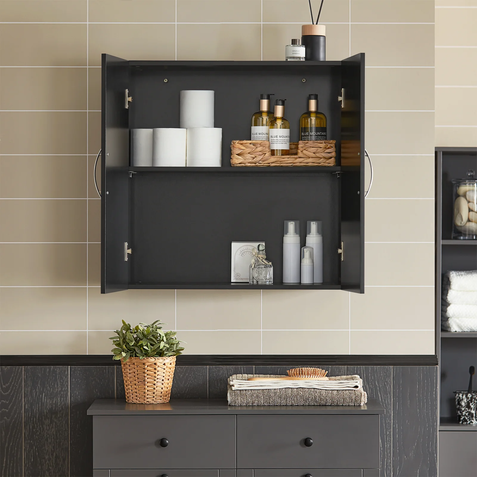 SoBuy FRG231-SCH Wandkast, hangkast met 2 deuren, hangkast voor badkamer, met verstelbare plank, grijs - Image 3