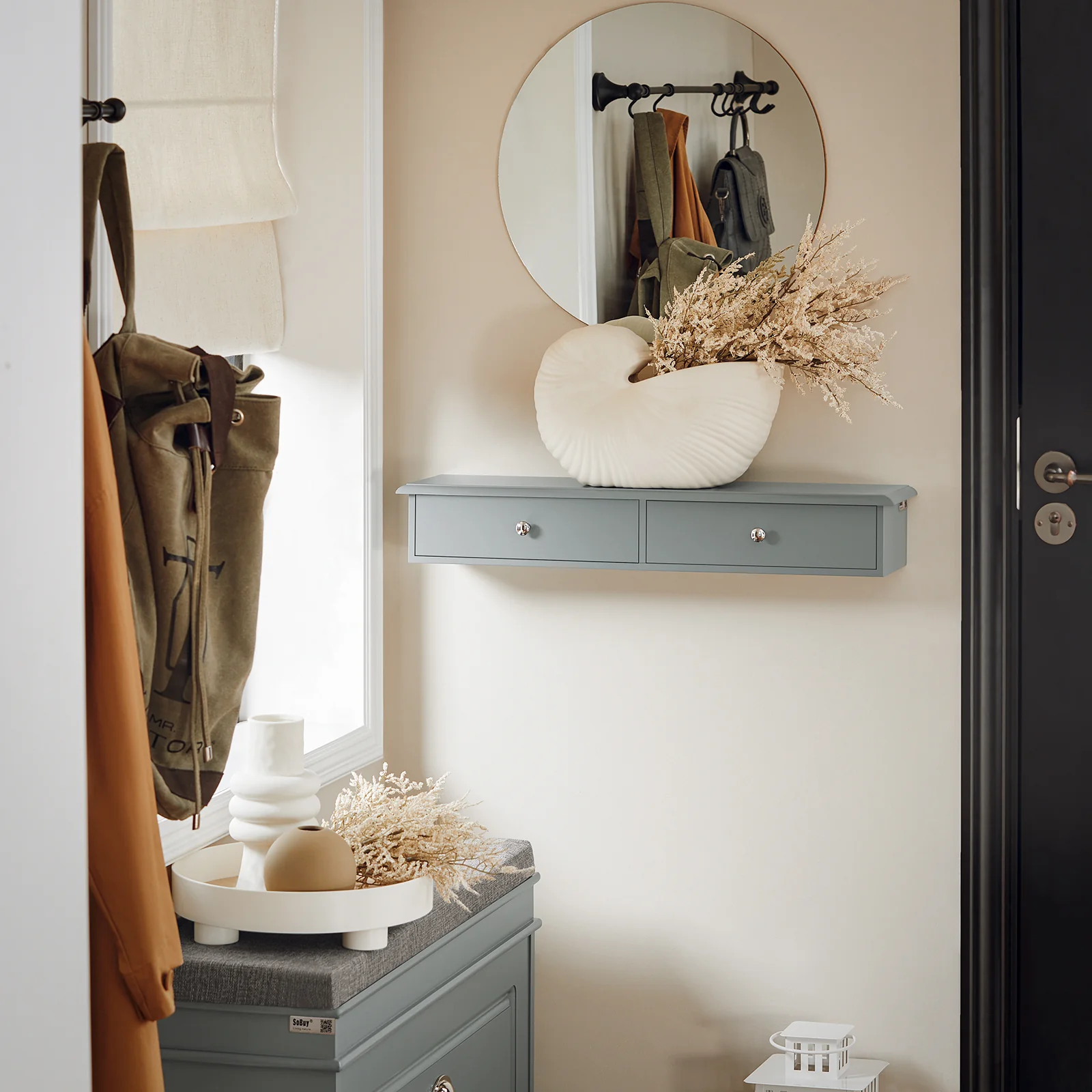 SoBuy FRG43-HG Wandkast, badkamerkast, hangrek, wandgarderobe met 2 laden, hangkast - Image 4