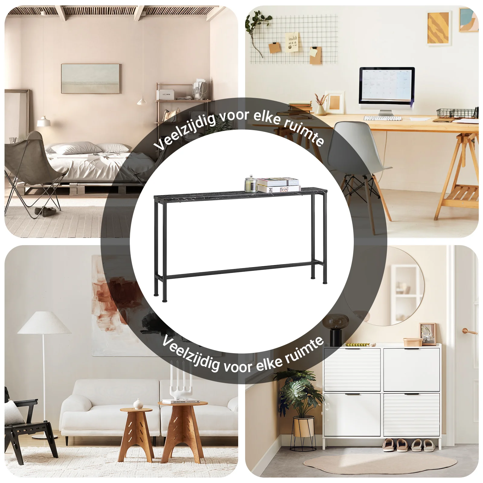 SoBuy FSB19-SCH Console Halmeubel – Zwart Marmer Effect Blad & Metalen Poten – Industriële Moderne Stijl voor Woonkamer, Kantoor, Slaapkamer – 120x20x65cm - Image 13