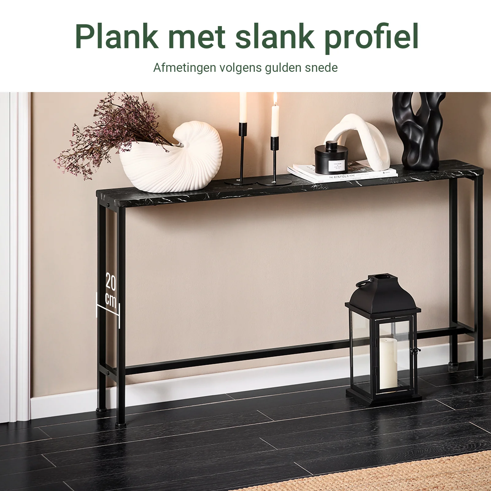 SoBuy FSB19-SCH Console Halmeubel – Zwart Marmer Effect Blad & Metalen Poten – Industriële Moderne Stijl voor Woonkamer, Kantoor, Slaapkamer – 120x20x65cm - Image 3