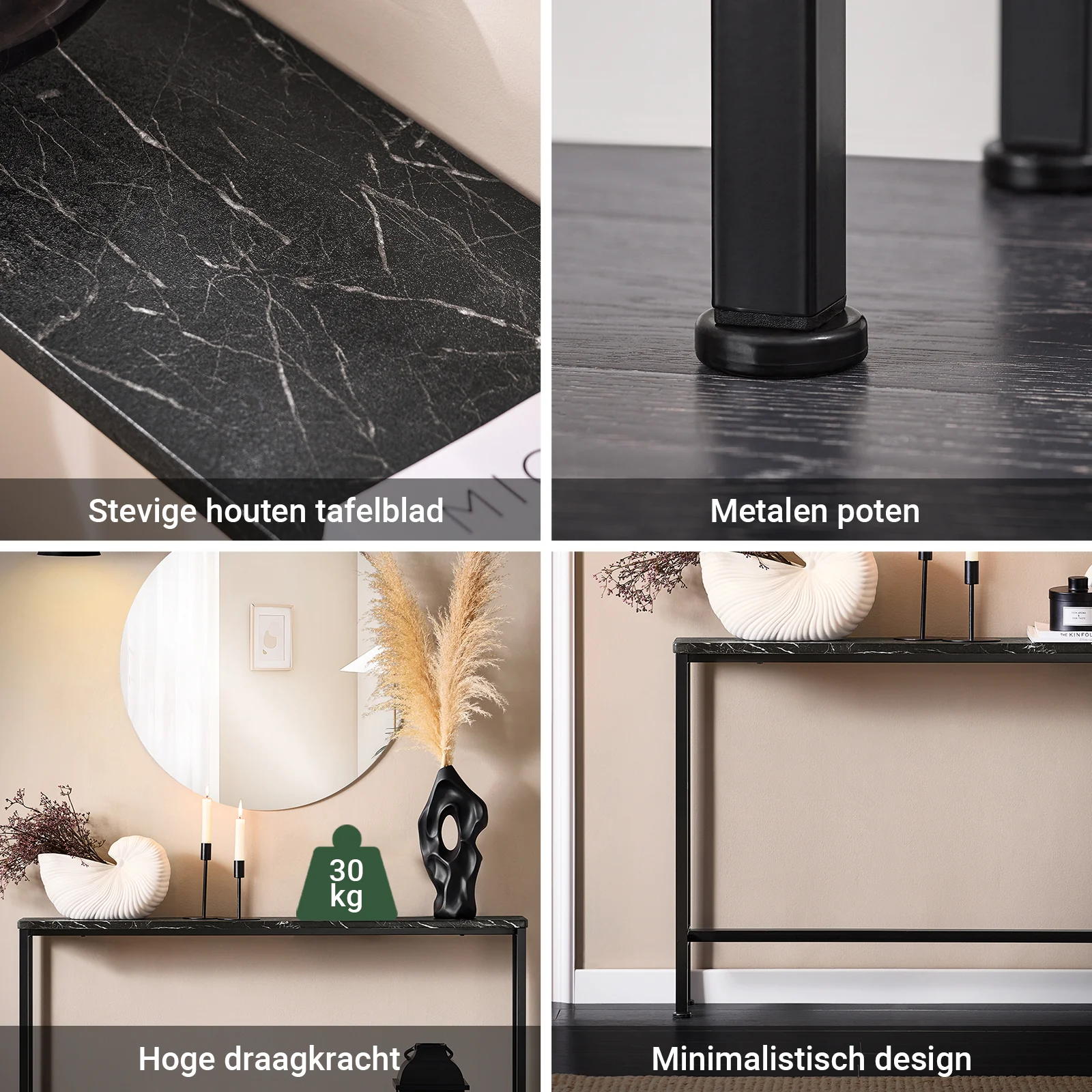 SoBuy FSB19-SCH Console Halmeubel – Zwart Marmer Effect Blad & Metalen Poten – Industriële Moderne Stijl voor Woonkamer, Kantoor, Slaapkamer – 120x20x65cm - Image 6