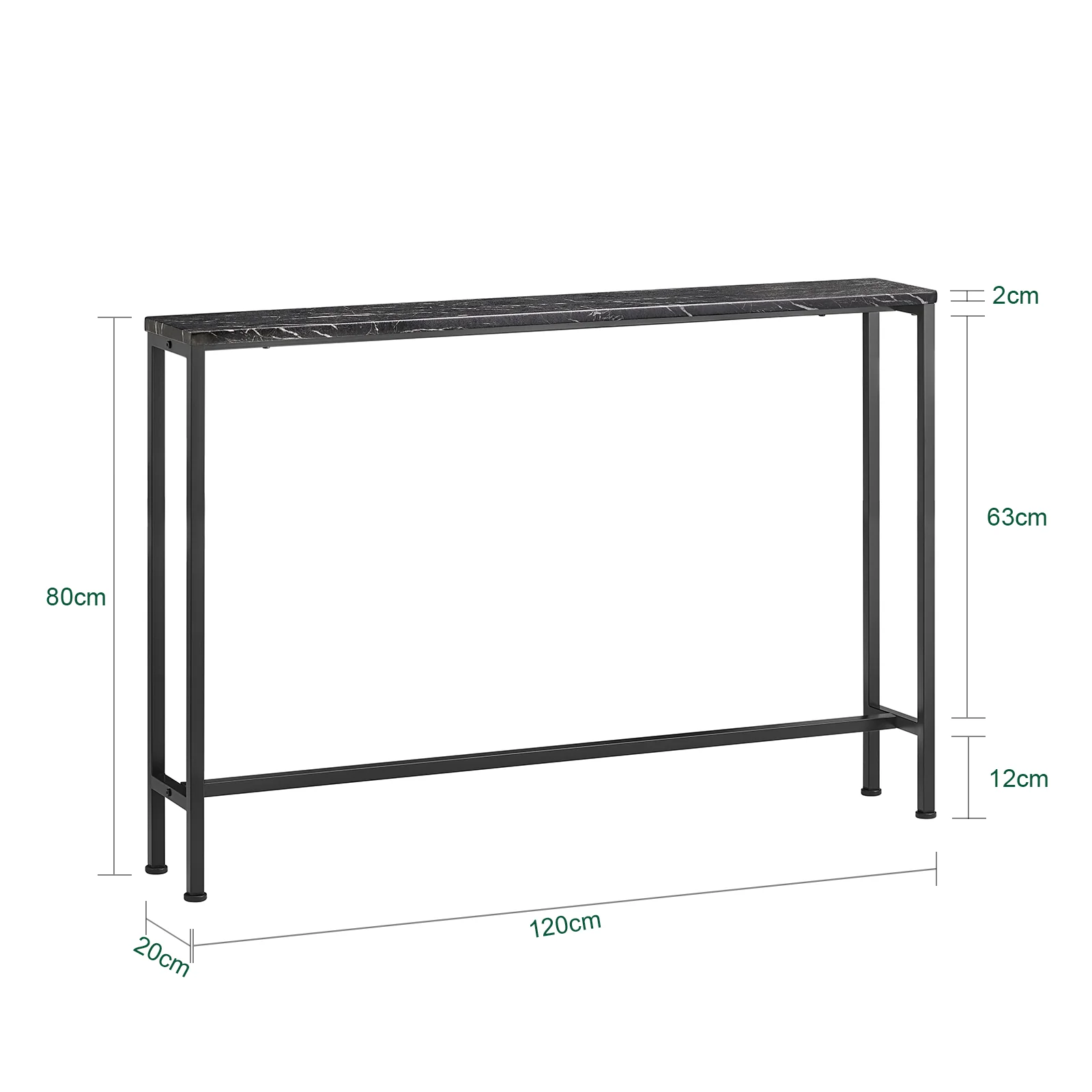SoBuy FSB19-XL-SCH Smalle Console Tafel – Zwarte Marmerlook & Metalen Frame – Industriële Ingangstafel voor Hal, Woonkamer of Kantoor – 120x20x80cm - Image 4