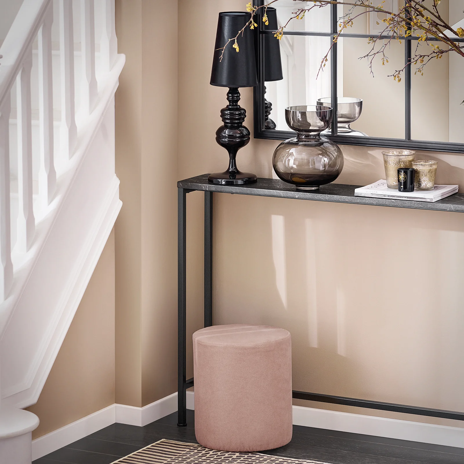 SoBuy FSB19-XL-SCH Smalle Console Tafel – Zwarte Marmerlook & Metalen Frame – Industriële Ingangstafel voor Hal, Woonkamer of Kantoor – 120x20x80cm - Image 9