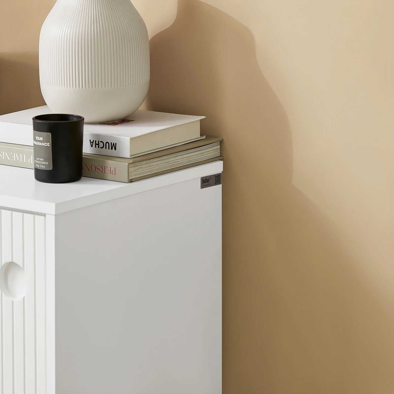 SoBuy FSB62-W Opbergmeubel – Buffet, Dressoir met 2 Schuifdeuren, Verstelbare Planken, Modern Keukenmeubel – Hal, Woonkamer, Keuken – 70x37x87 cm Wit - Image 11