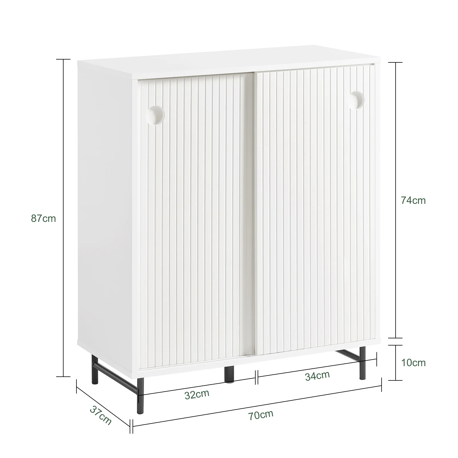 SoBuy FSB62-W Opbergmeubel – Buffet, Dressoir met 2 Schuifdeuren, Verstelbare Planken, Modern Keukenmeubel – Hal, Woonkamer, Keuken – 70x37x87 cm Wit - Image 5