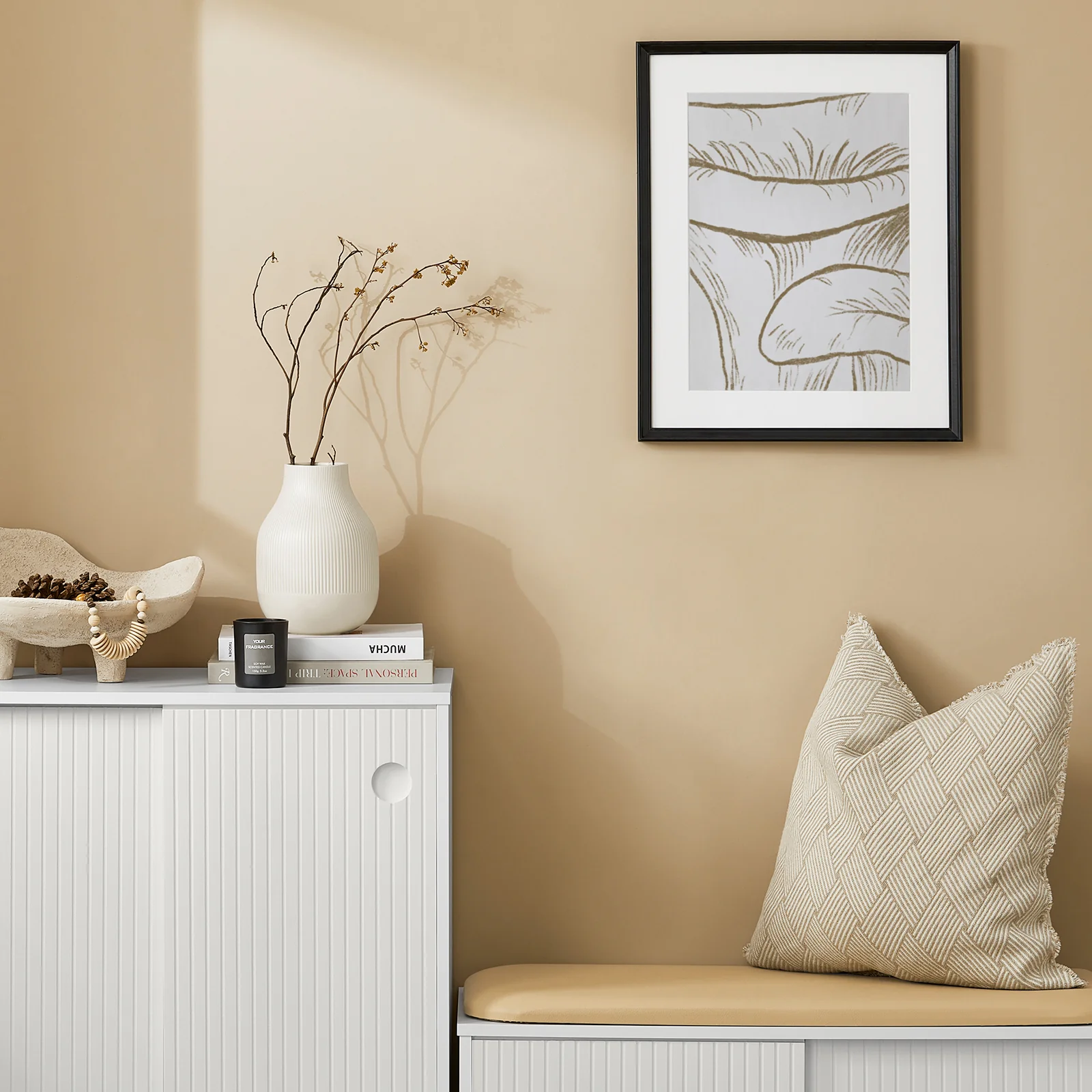 SoBuy FSB62-W Opbergmeubel – Buffet, Dressoir met 2 Schuifdeuren, Verstelbare Planken, Modern Keukenmeubel – Hal, Woonkamer, Keuken – 70x37x87 cm Wit - Image 7