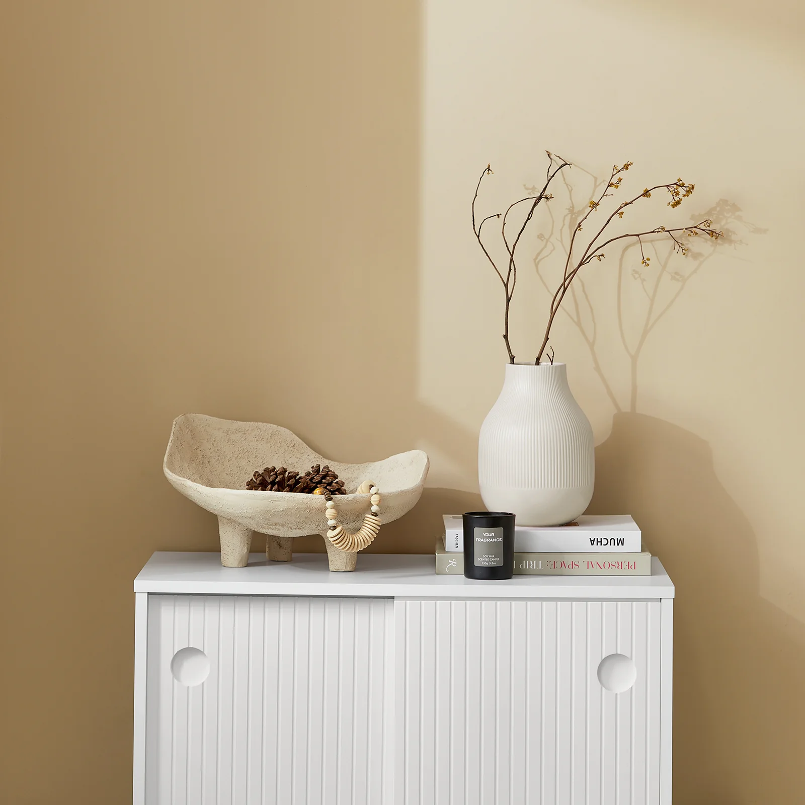 SoBuy FSB62-W Opbergmeubel – Buffet, Dressoir met 2 Schuifdeuren, Verstelbare Planken, Modern Keukenmeubel – Hal, Woonkamer, Keuken – 70x37x87 cm Wit - Image 8