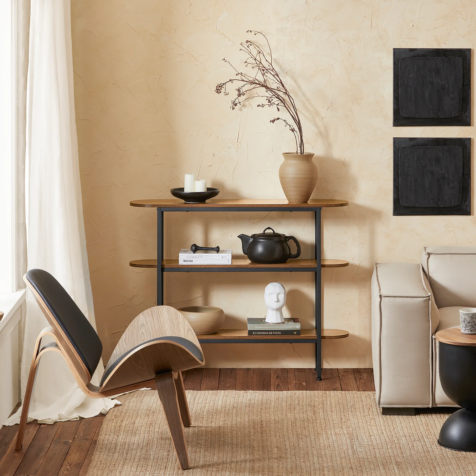 SoBuy FSB67-WS Console Tafel - Entreetafel - Bijzettafel - Wandtafel - Haltafel met 2 Opbergvakken - Stalen Frame - Image 6