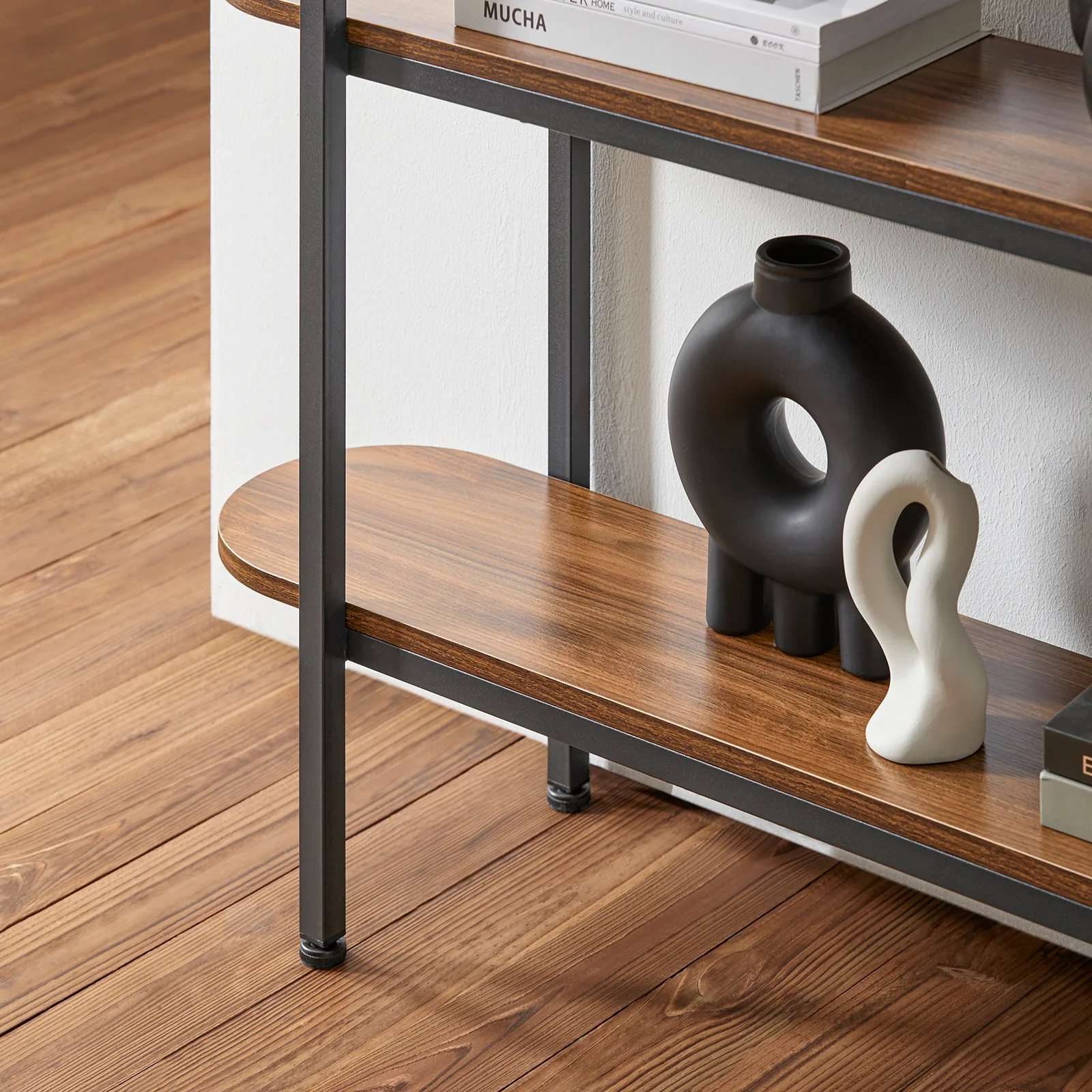 SoBuy FSB67-WS Console Tafel - Entreetafel - Bijzettafel - Wandtafel - Haltafel met 2 Opbergvakken - Stalen Frame - Image 9