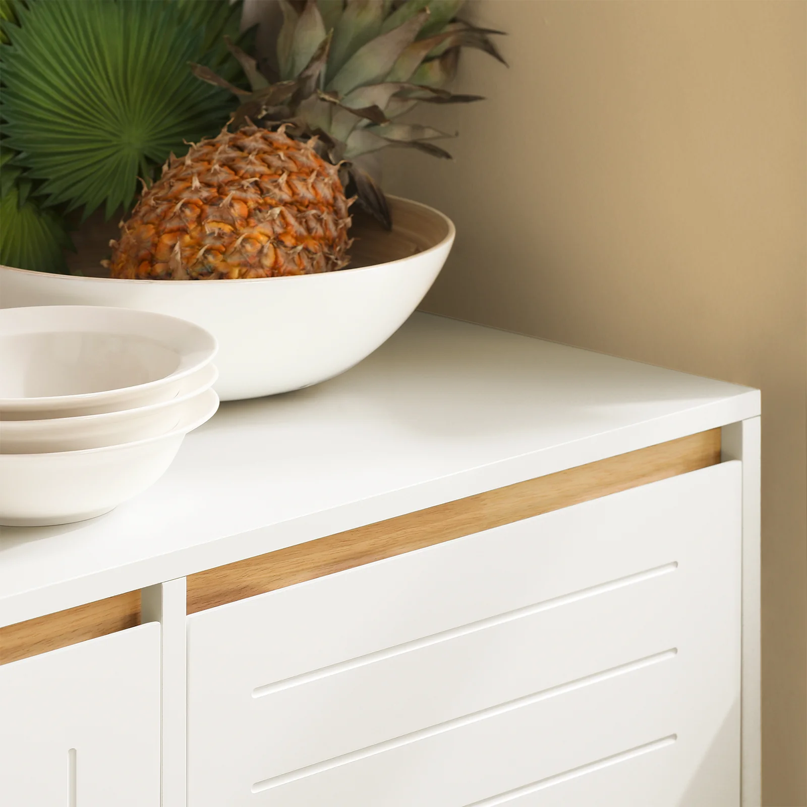 Pre-order SoBuy FSB75-WN Dressoir, Buffetkast, Keukenkast, Ladekast, Consolekast, Hoekkast, Multifunctionele Kast met 3 Deuren en 2 Lades - Image 10