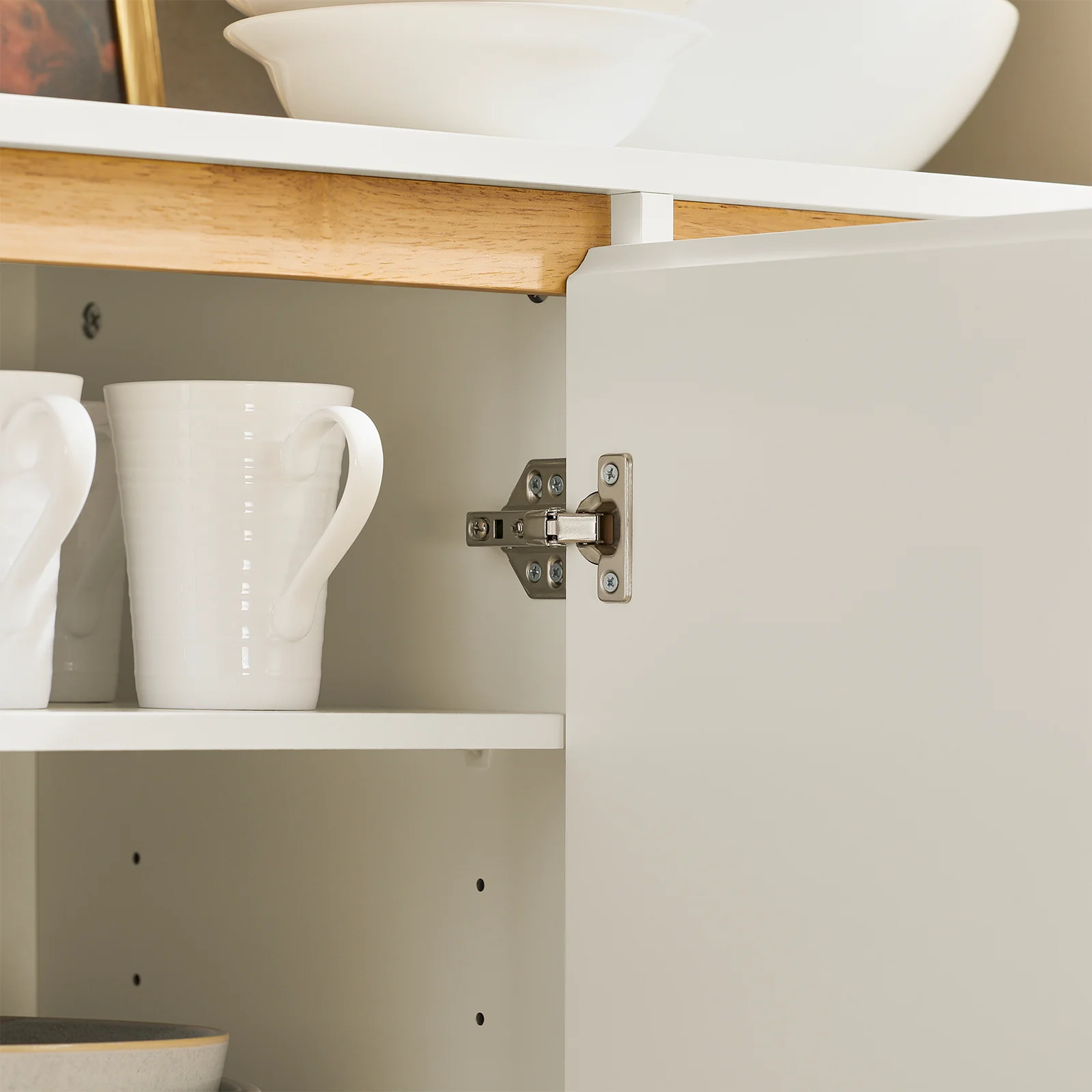 Pre-order SoBuy FSB75-WN Dressoir, Buffetkast, Keukenkast, Ladekast, Consolekast, Hoekkast, Multifunctionele Kast met 3 Deuren en 2 Lades - Image 12